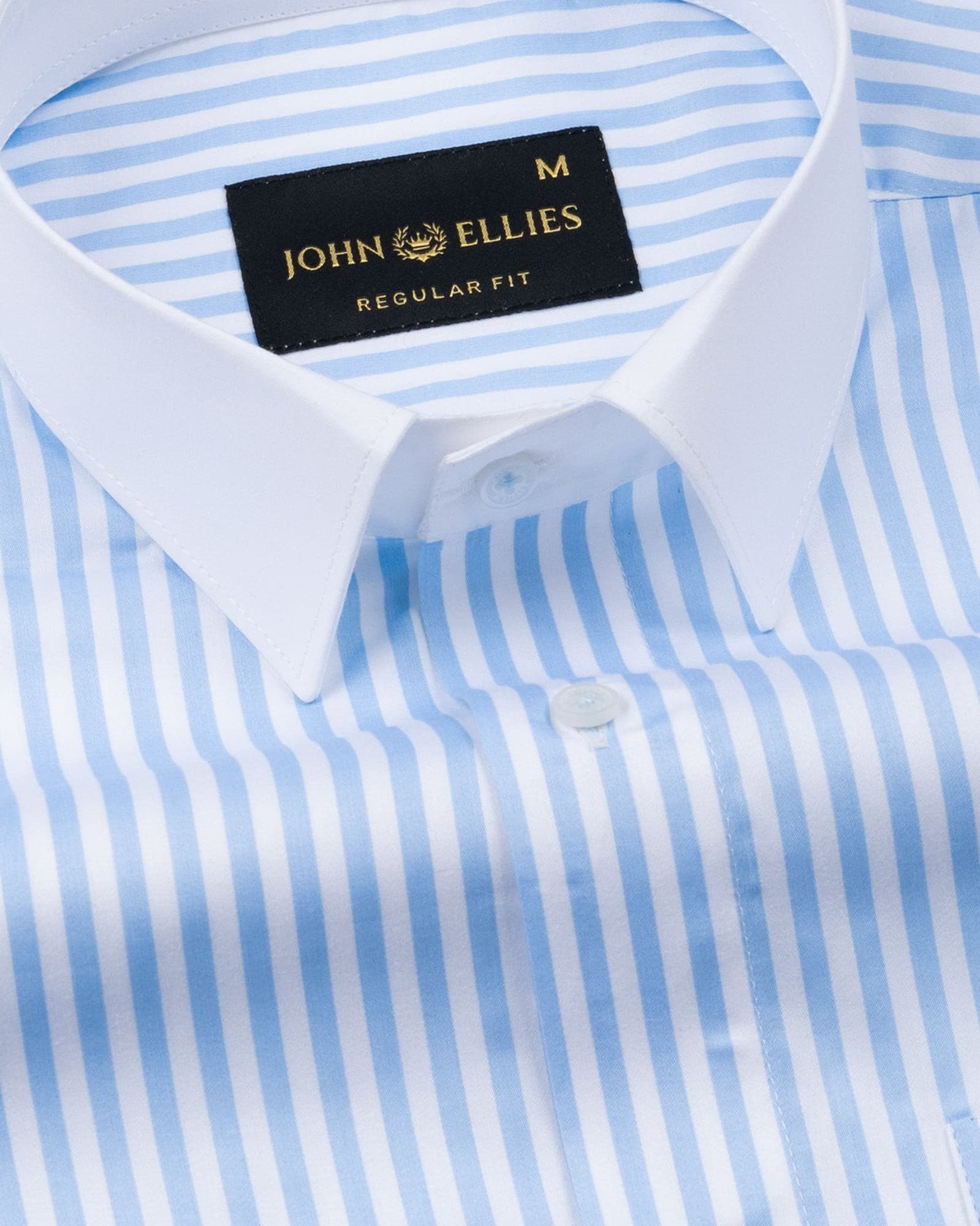 Cadenc Sky Blue White Cuff Collar Cotton Stripes Shirt