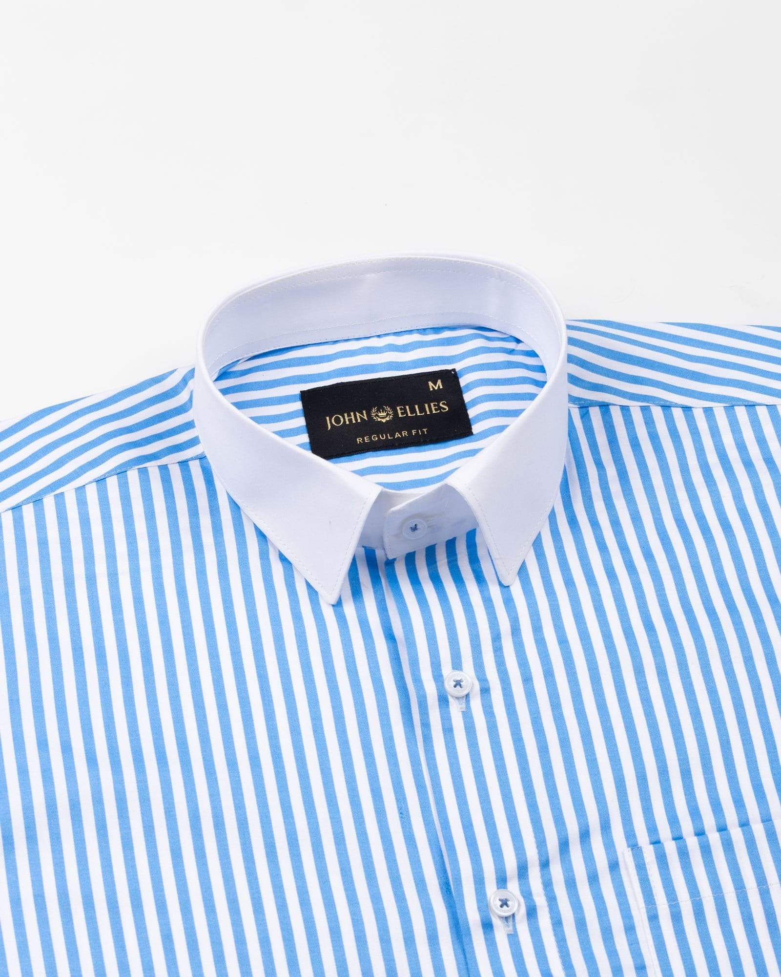 Cadenc Blue White Cuff Collar Cotton Stripes Shirt