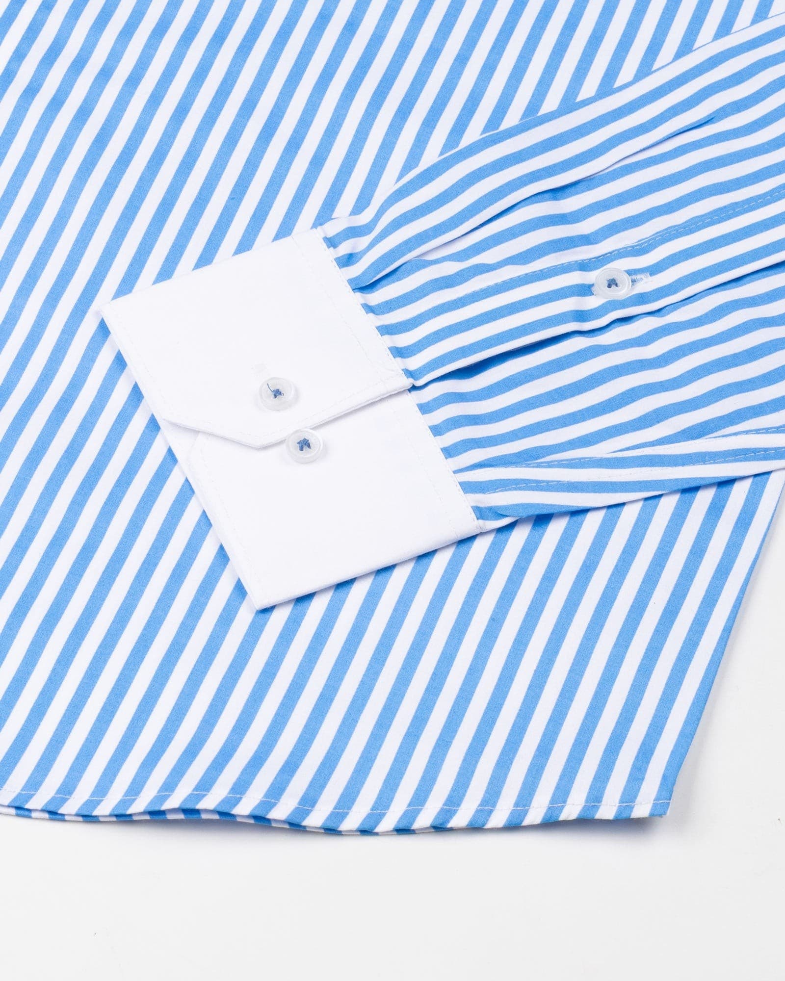 Cadenc Blue White Cuff Collar Cotton Stripes Shirt
