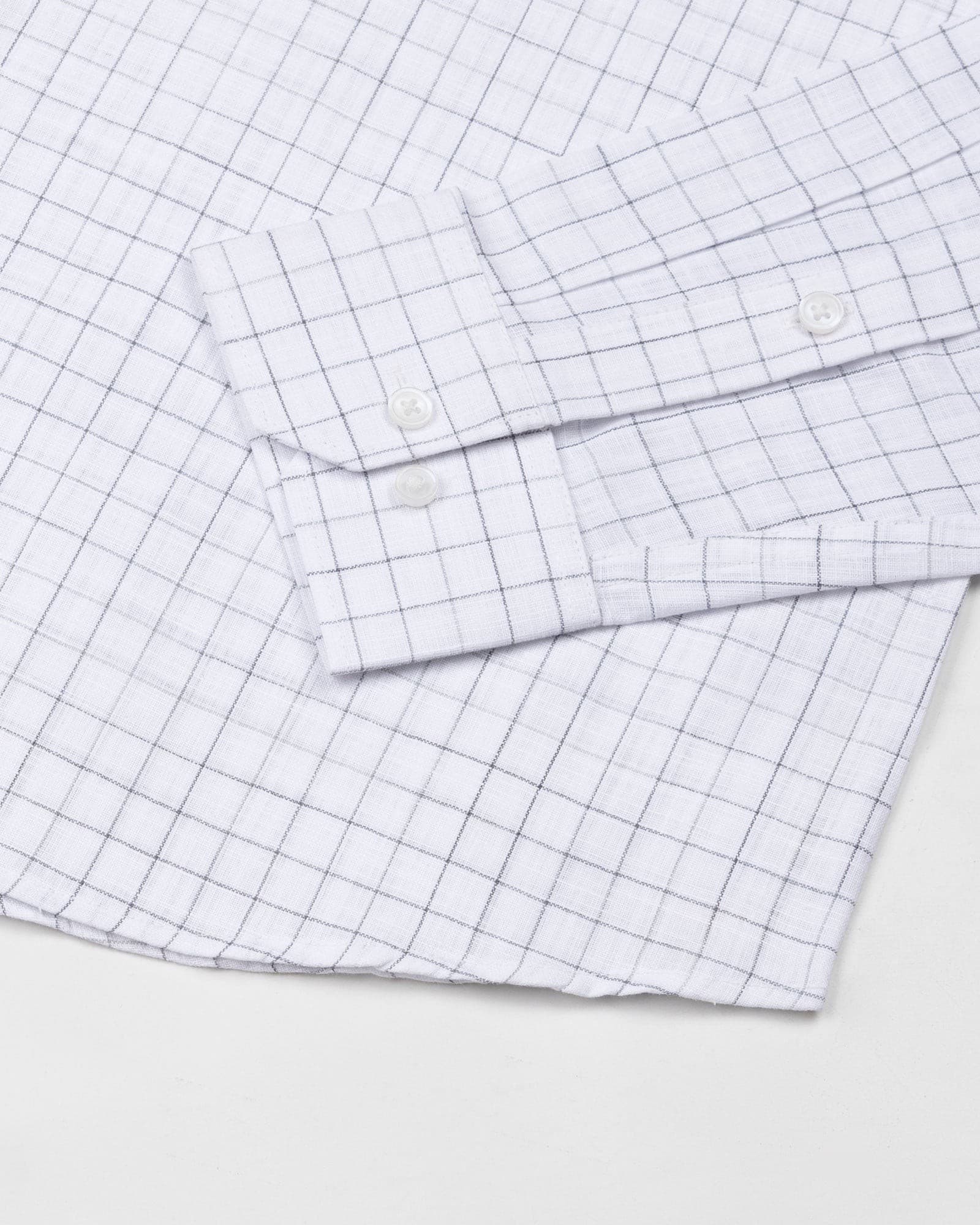 Opal Grey Check Button Down Linen Shirt