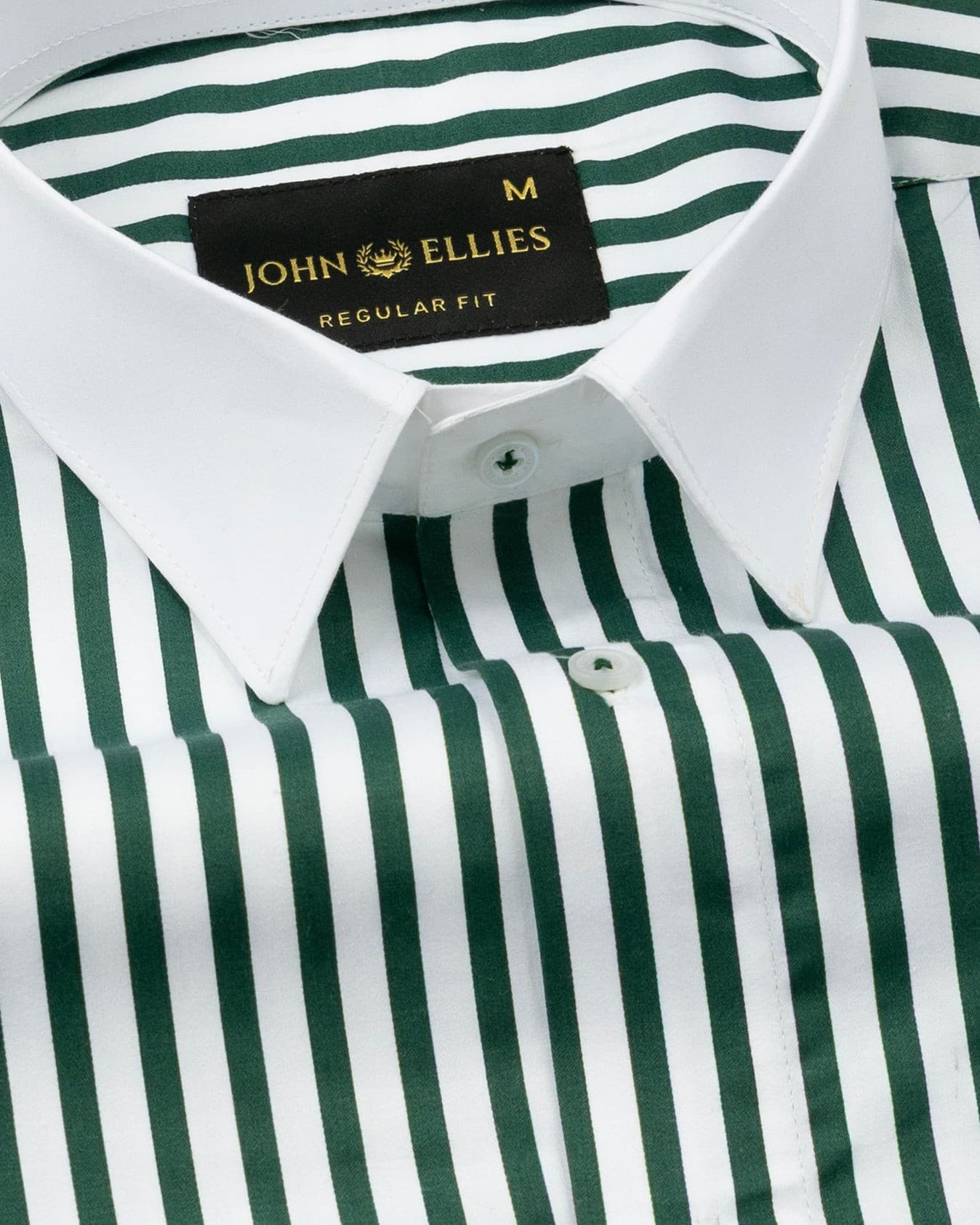 Cadenc Green White Cuff Collar Cotton Stripes Shirt