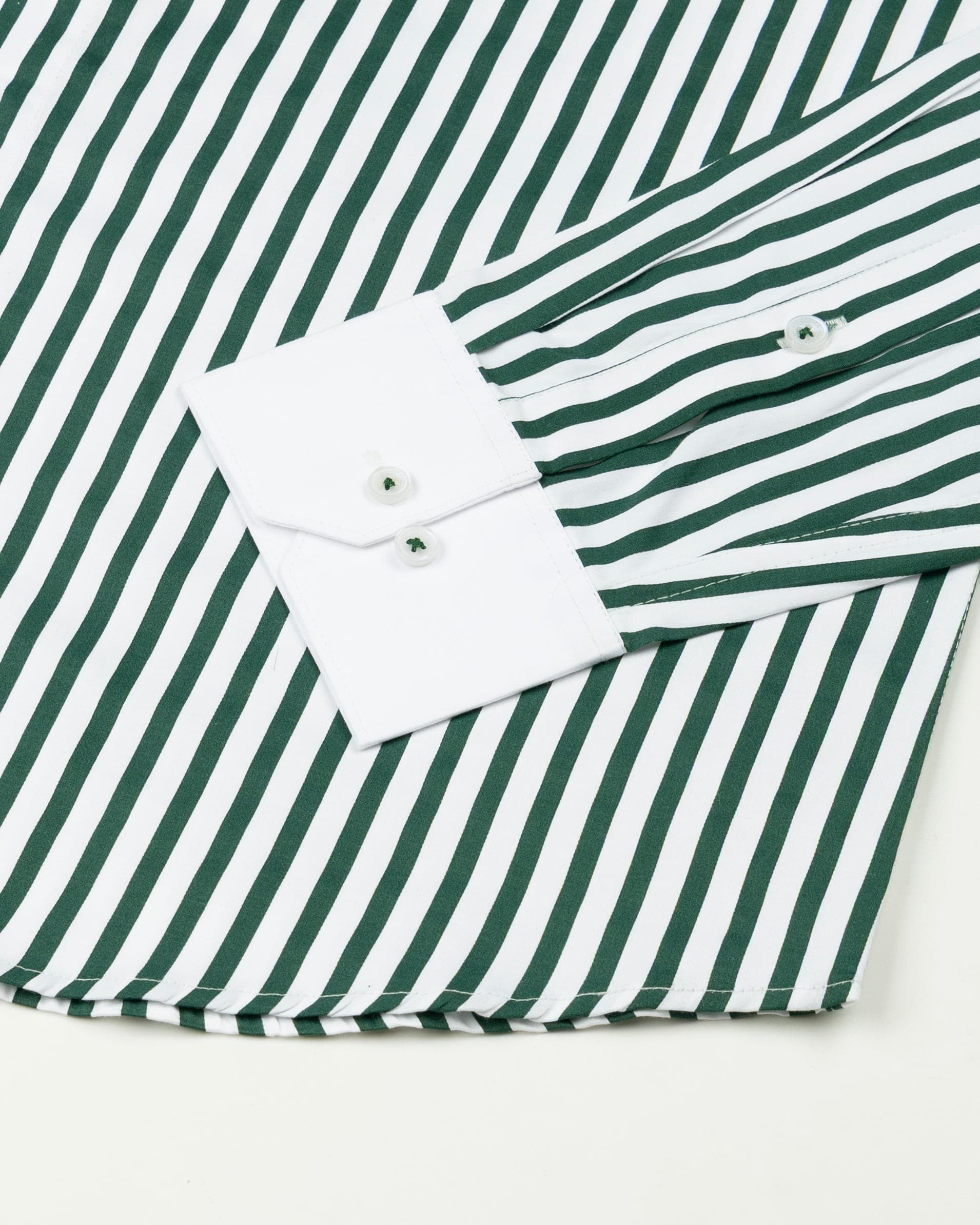 Cadenc Green White Cuff Collar Cotton Stripes Shirt