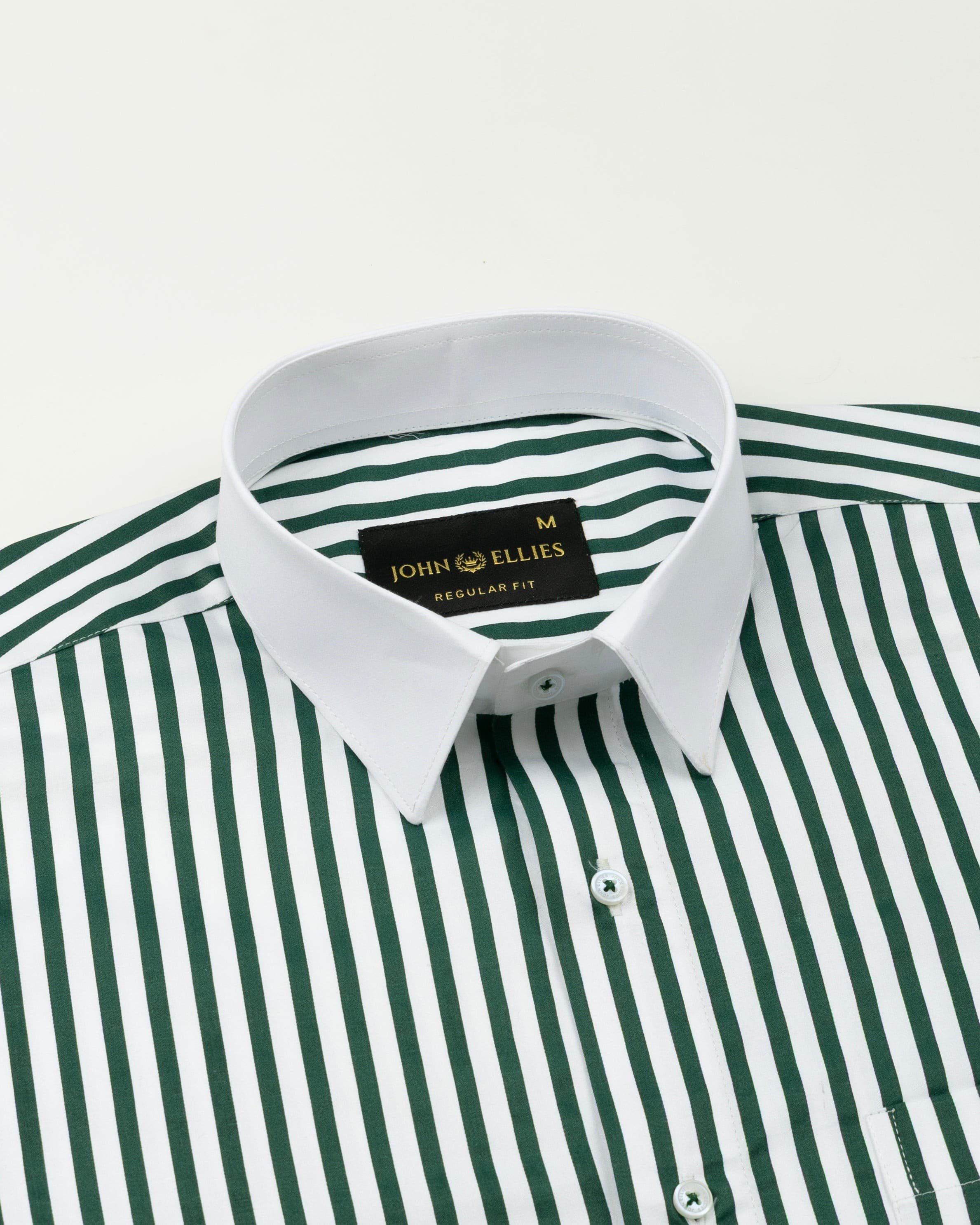 Cadenc Green White Cuff Collar Cotton Stripes Shirt