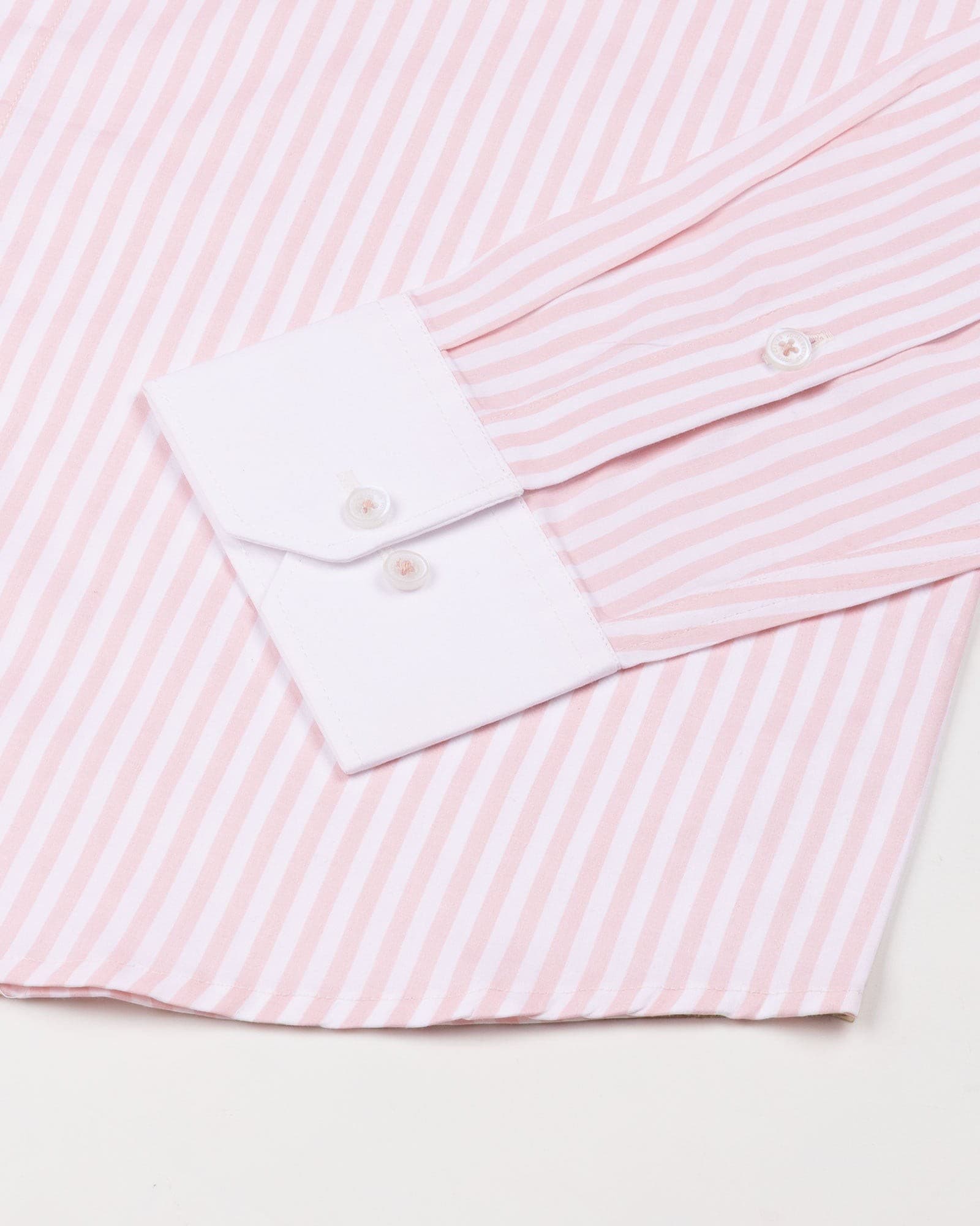 Cadenc Peach White Cuff Collar Cotton Stripes Shirt