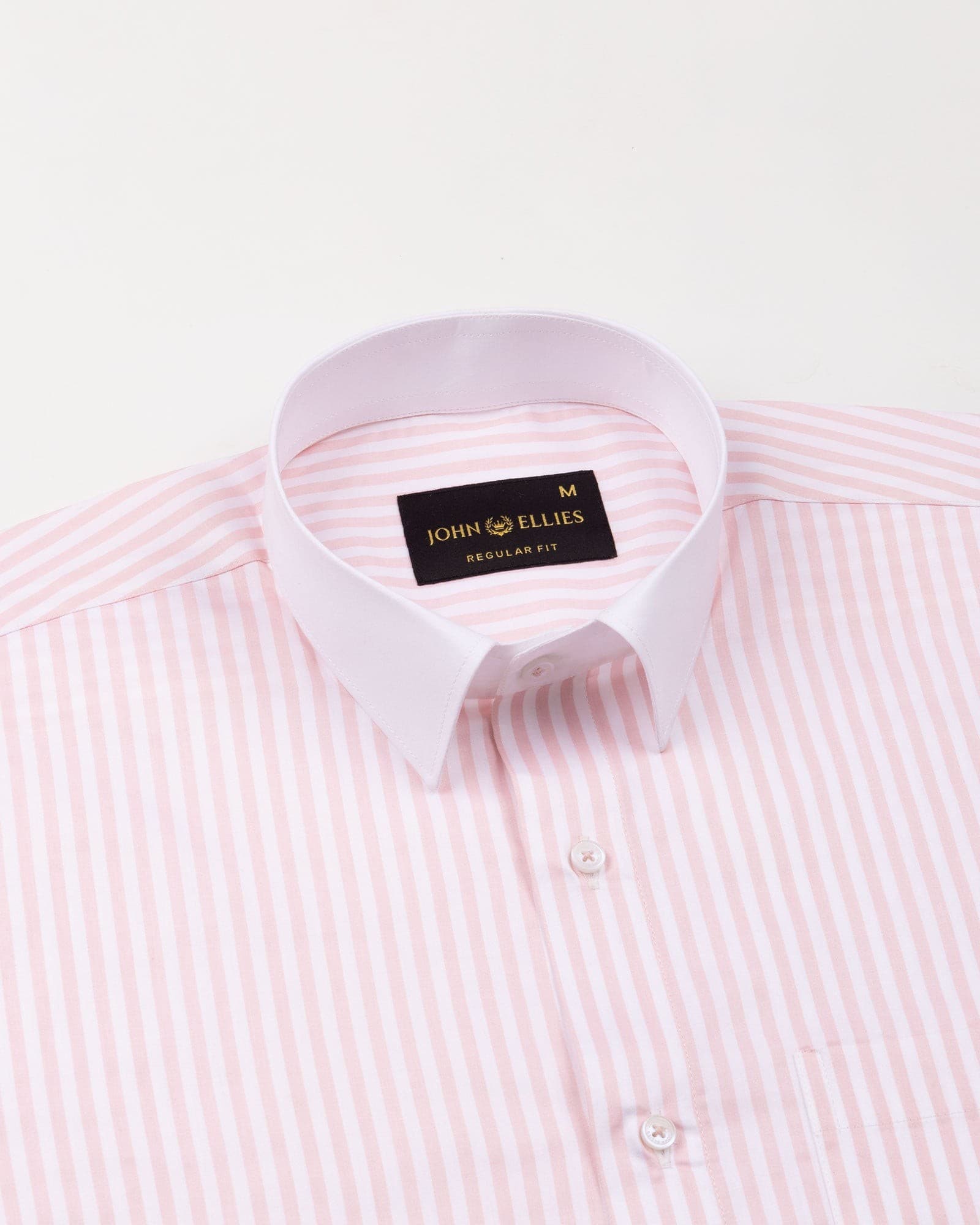 Cadenc Peach White Cuff Collar Cotton Stripes Shirt