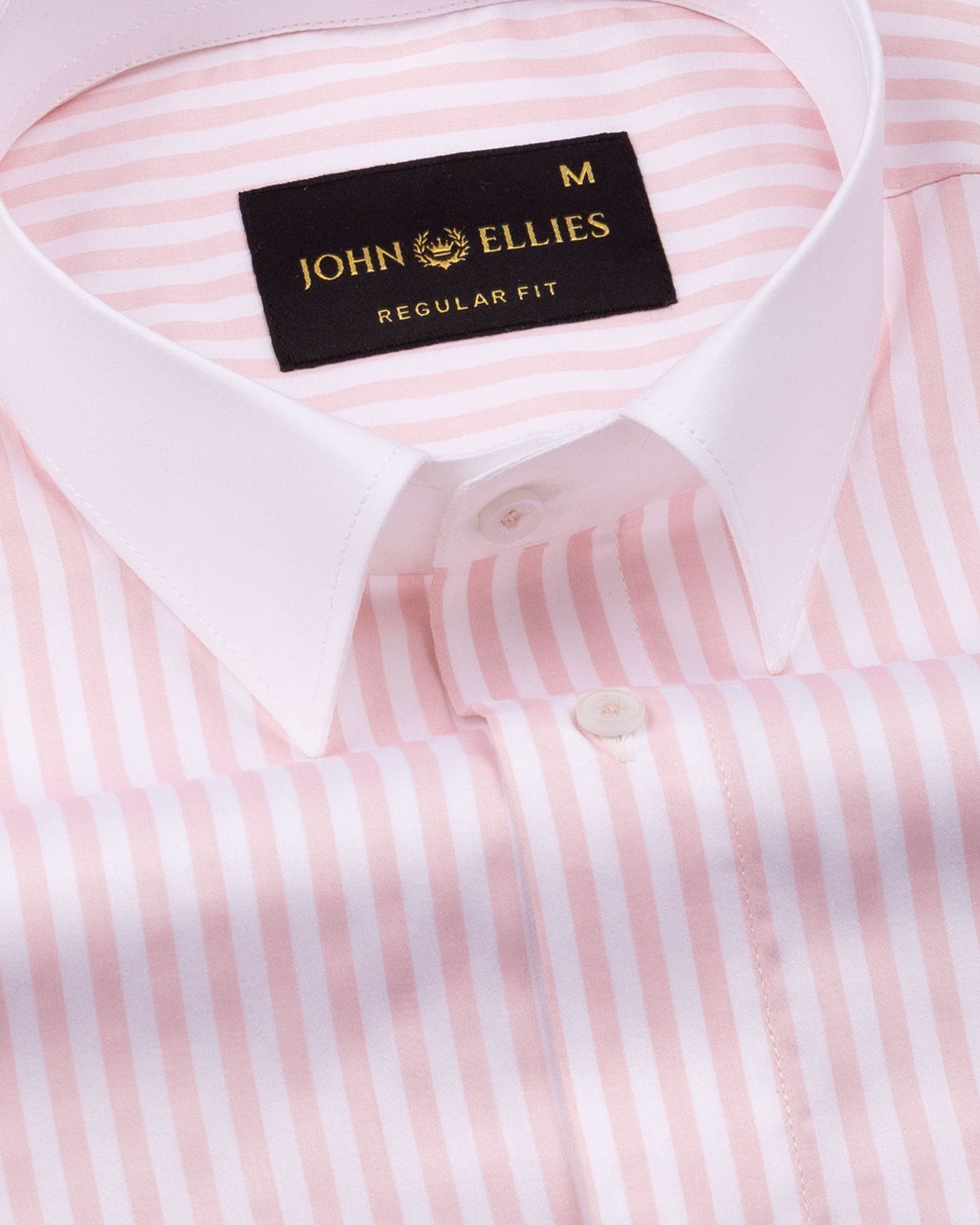 Cadenc Peach White Cuff Collar Cotton Stripes Shirt
