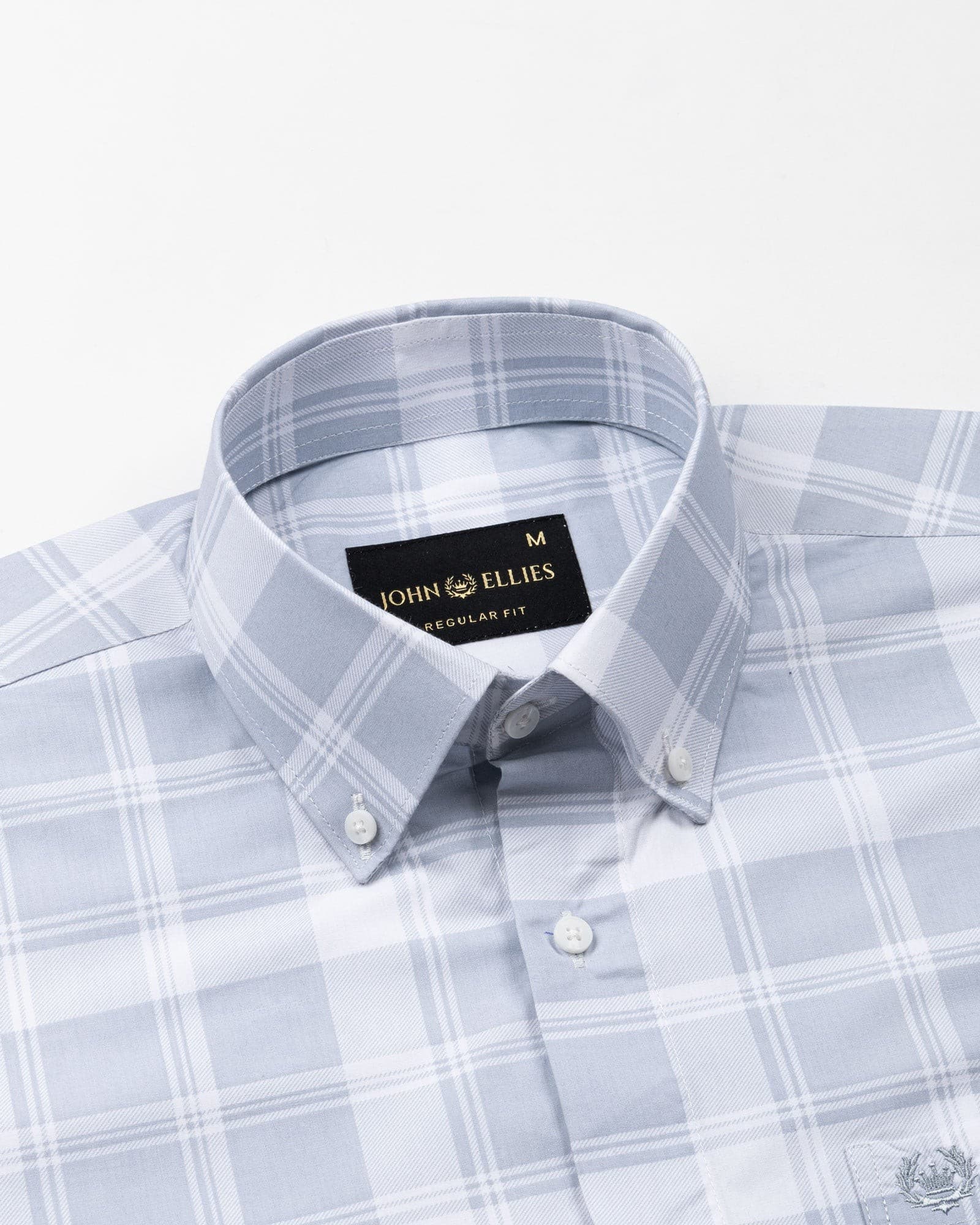 Gogh Soft Grey Check Button Down Cotton Shirt