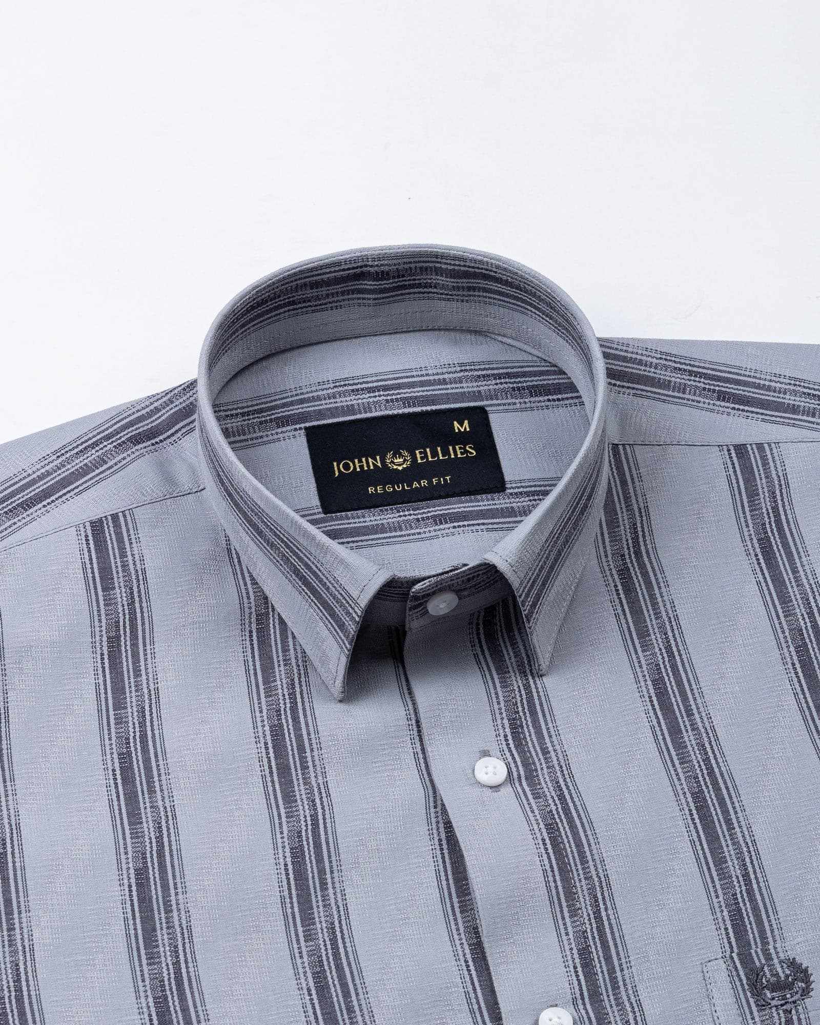 Rownin Grey Cotton Stripes Shirt