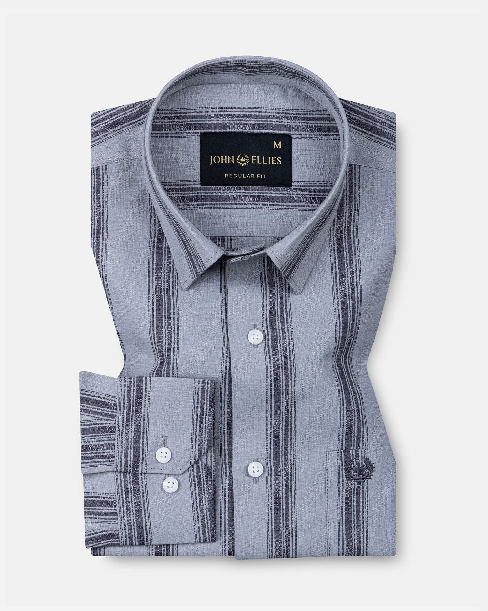 Rownin Grey Cotton Stripes Shirt