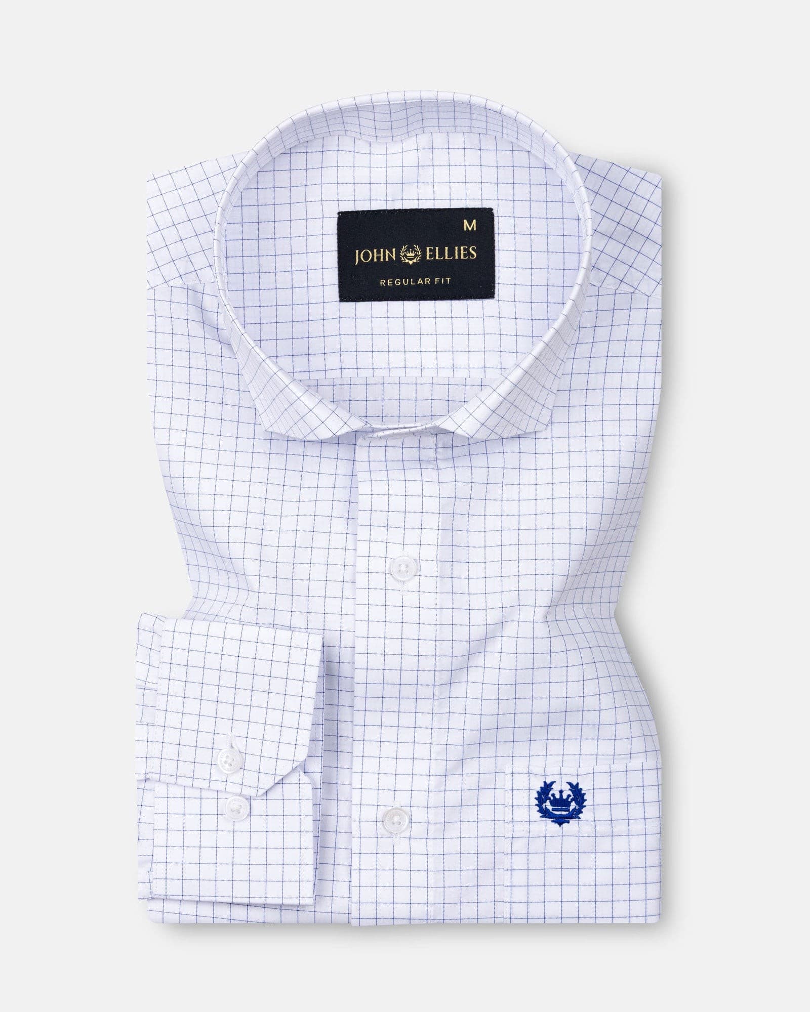 Regals Navy Blue Check Cutaway Cotton Shirt