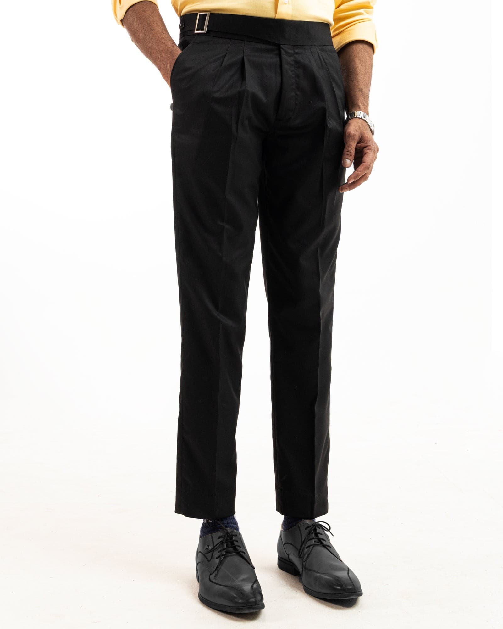 Iscen Black Formal Cotton Neapolitan Pant