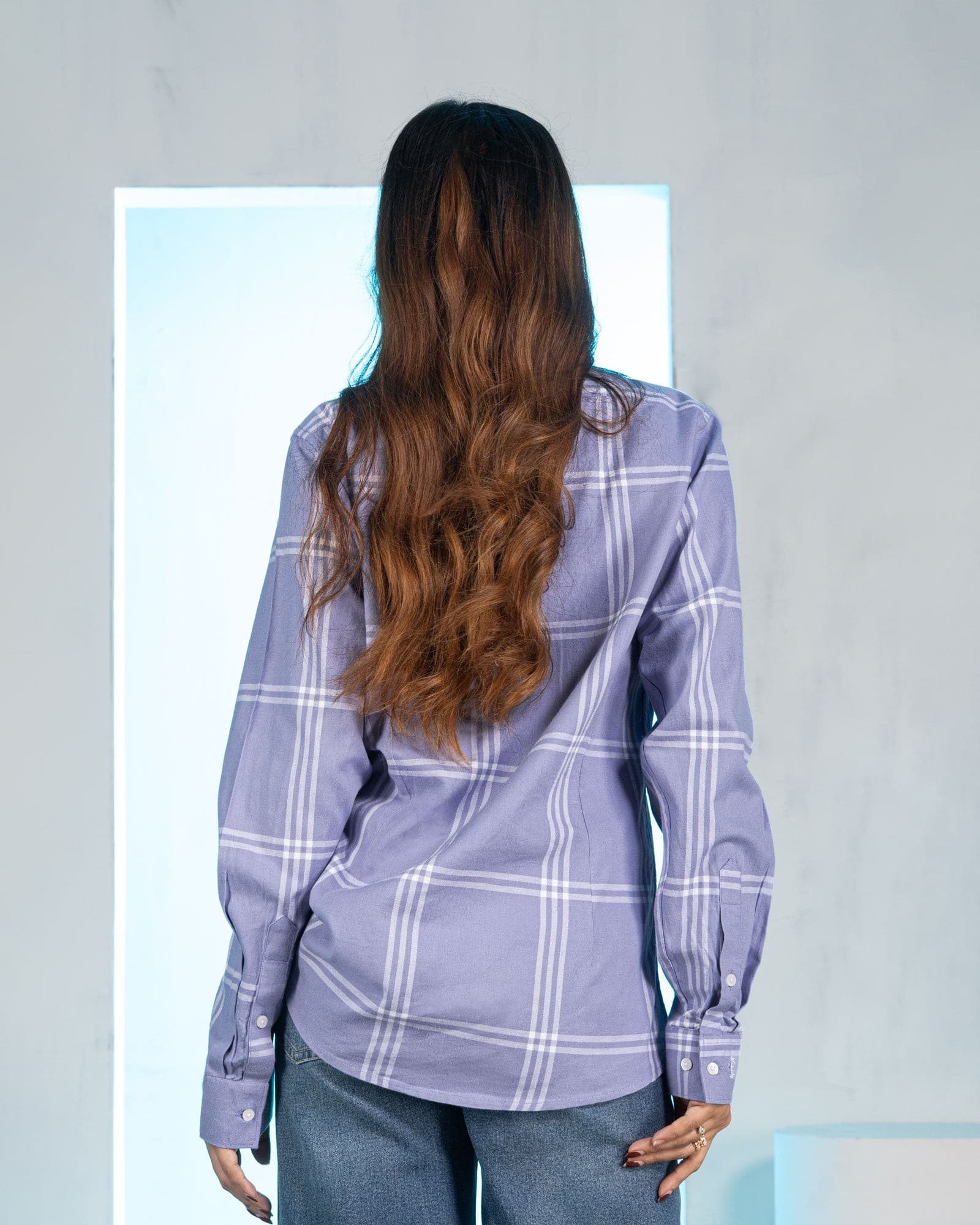 Elan Lavender Check Cotton Women Shirt