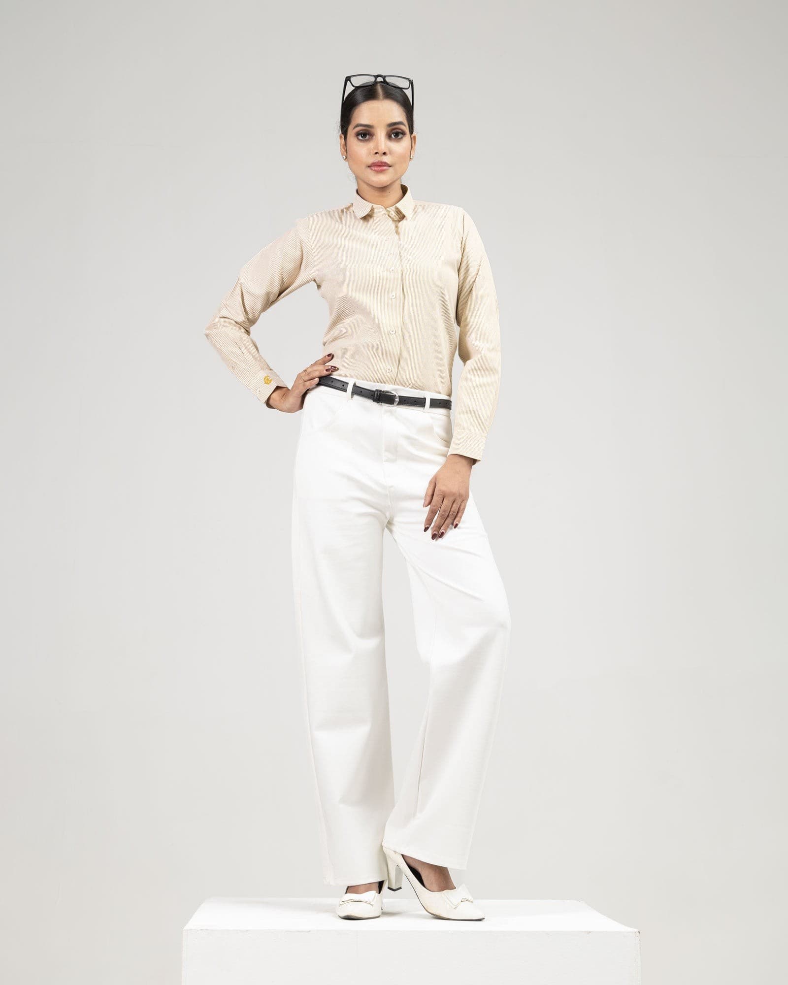 Strata Gold Stripes Oxford Cotton Women Shirt