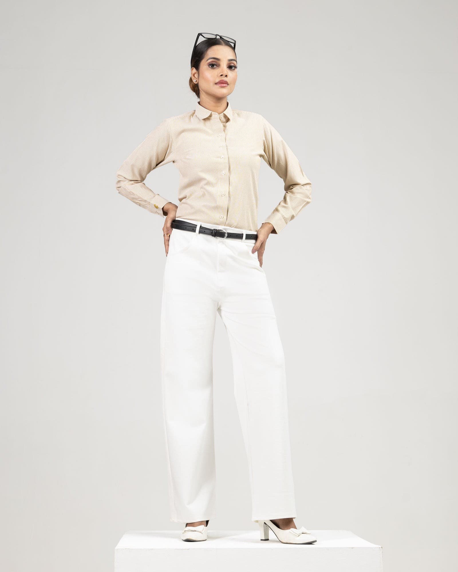 Strata Gold Stripes Oxford Cotton Women Shirt