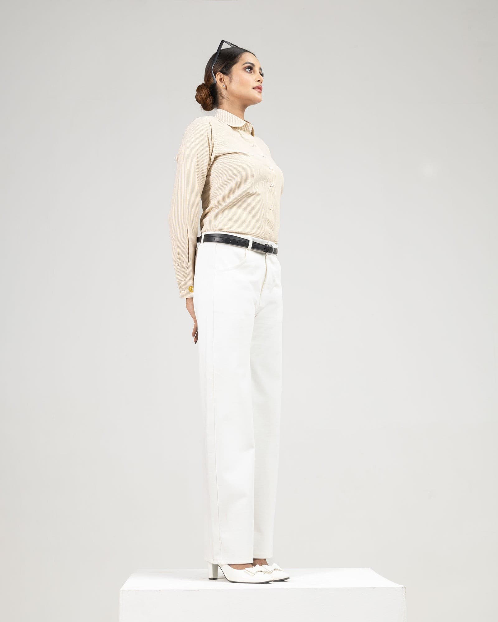 Strata Gold Stripes Oxford Cotton Women Shirt