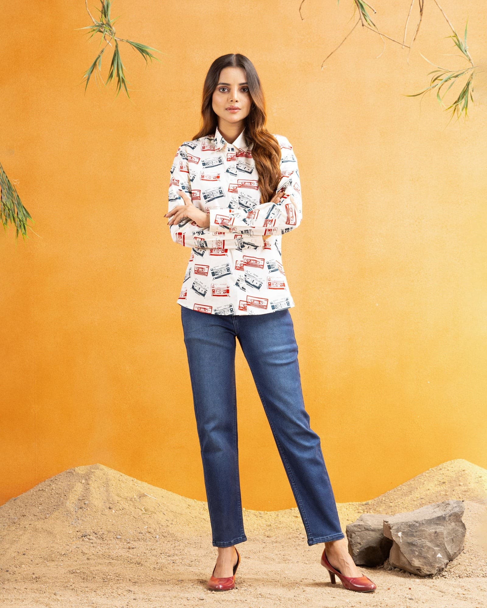 Bloom Cream Design Cotton Women Shirt