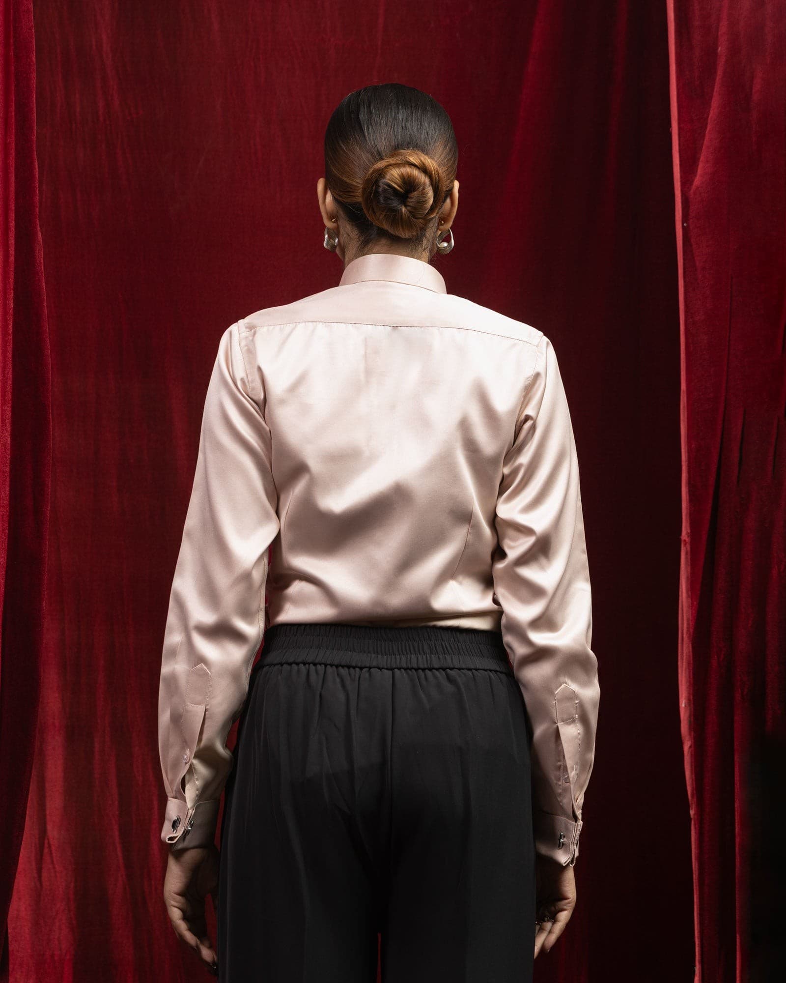 Silhouette Beige Plain Satin Women Shirt