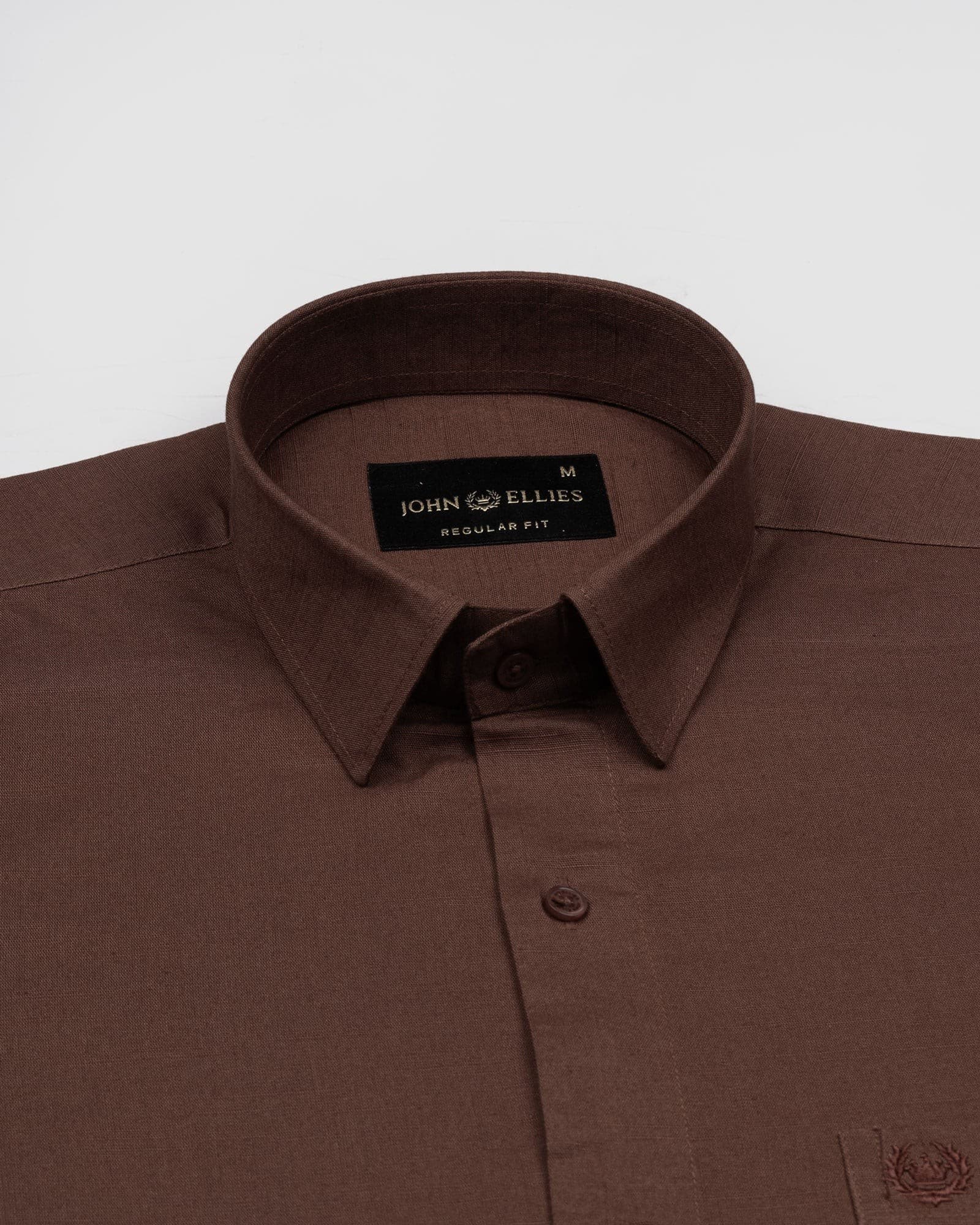 Amess Brown Plain Linen Shirt