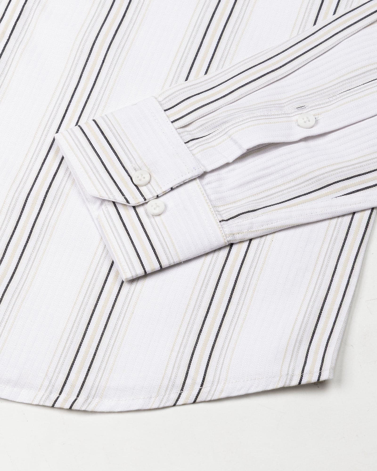 Rownin White Cotton Stripes Shirt
