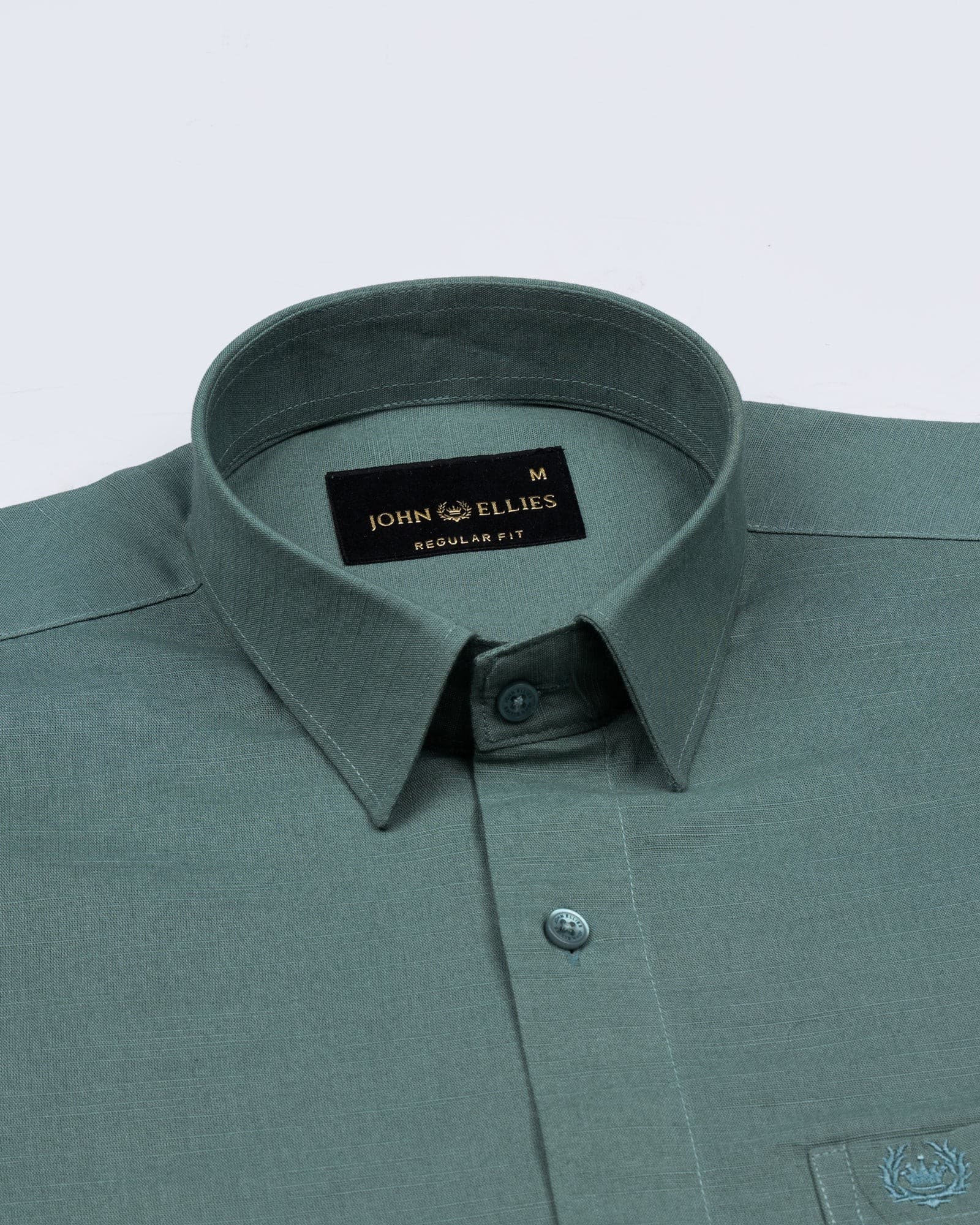 Amess Olive Plain Linen Shirt