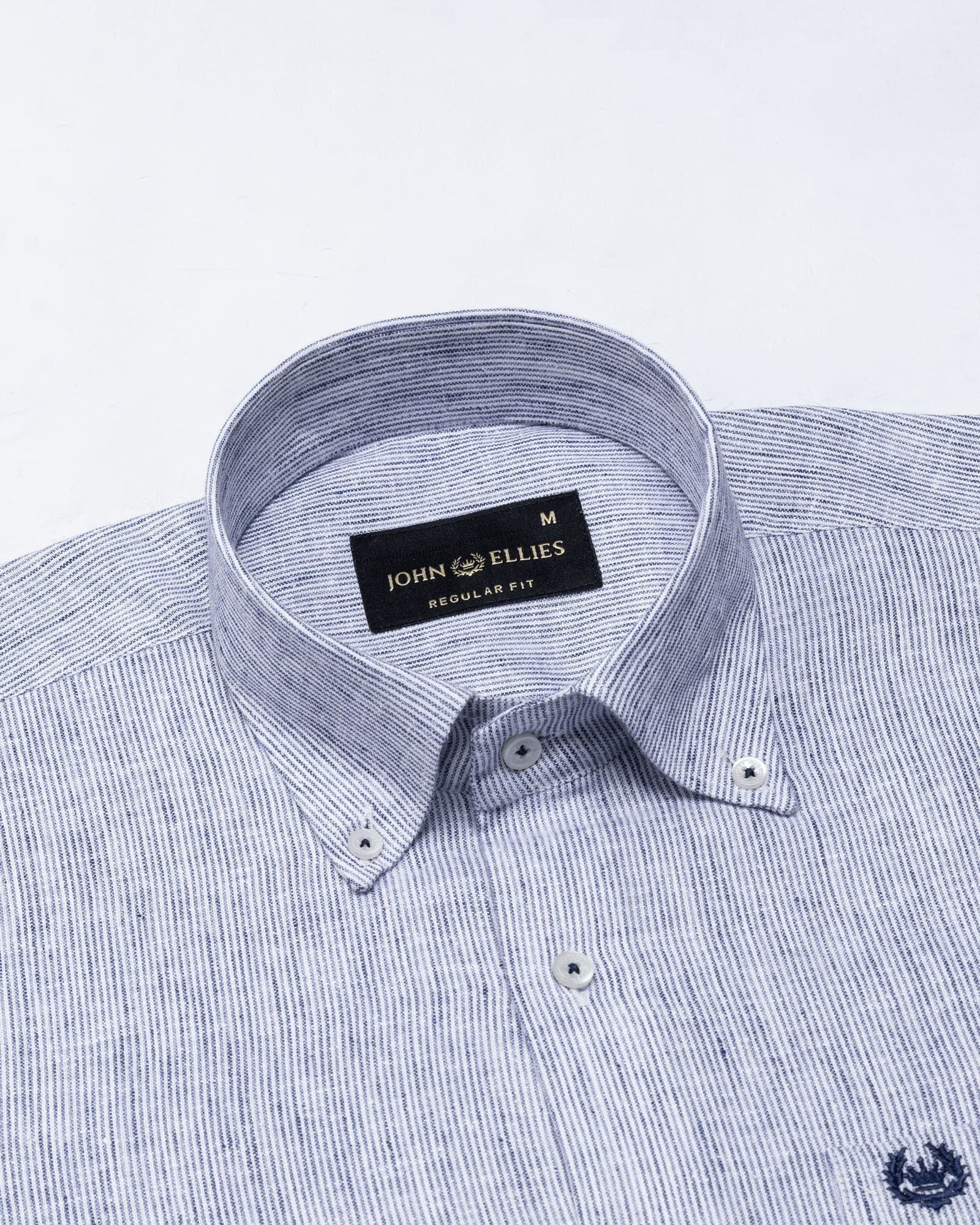Macbeth Navy Blue Stripe Button Down Linen Shirt
