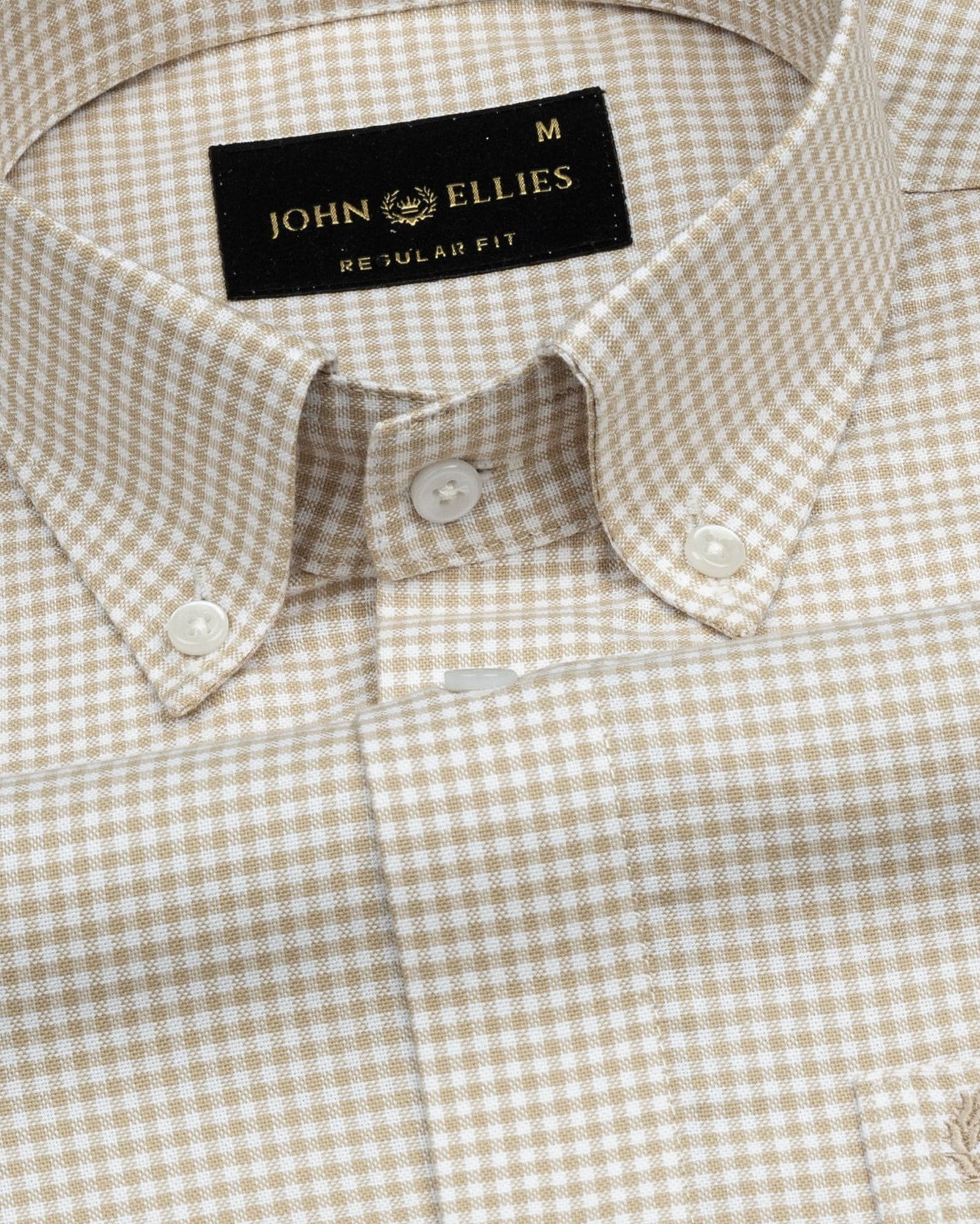 Hazel Beige Check Button Down Oxford Cotton Shirt