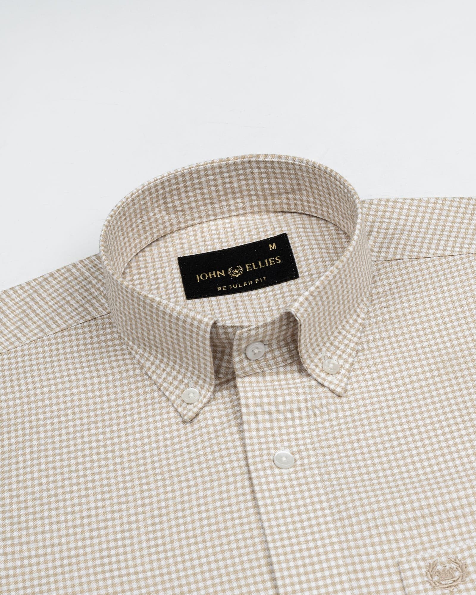 Hazel Beige Check Button Down Oxford Cotton Shirt