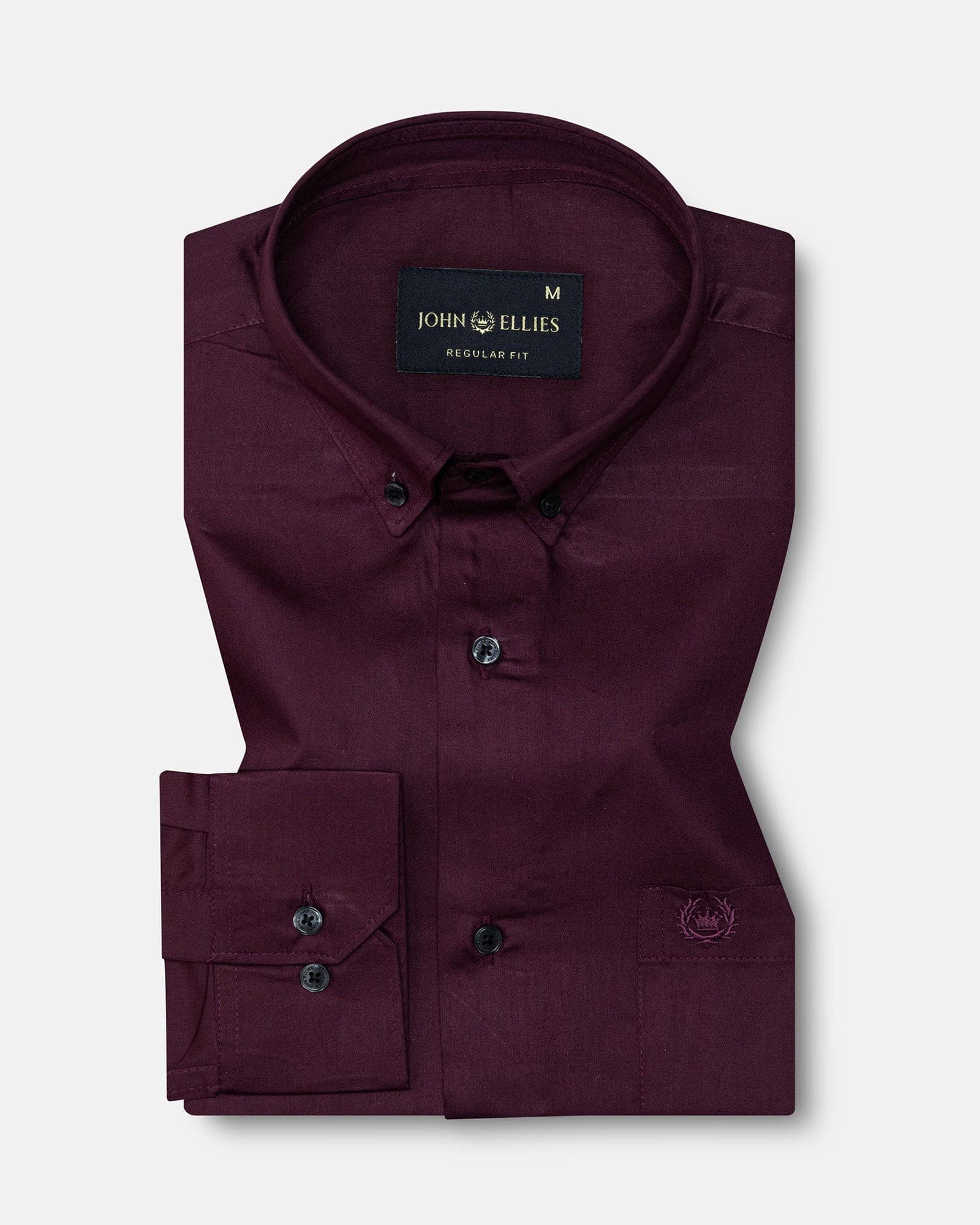 Griphen Maroon Plain Button Down Cotton Shirt