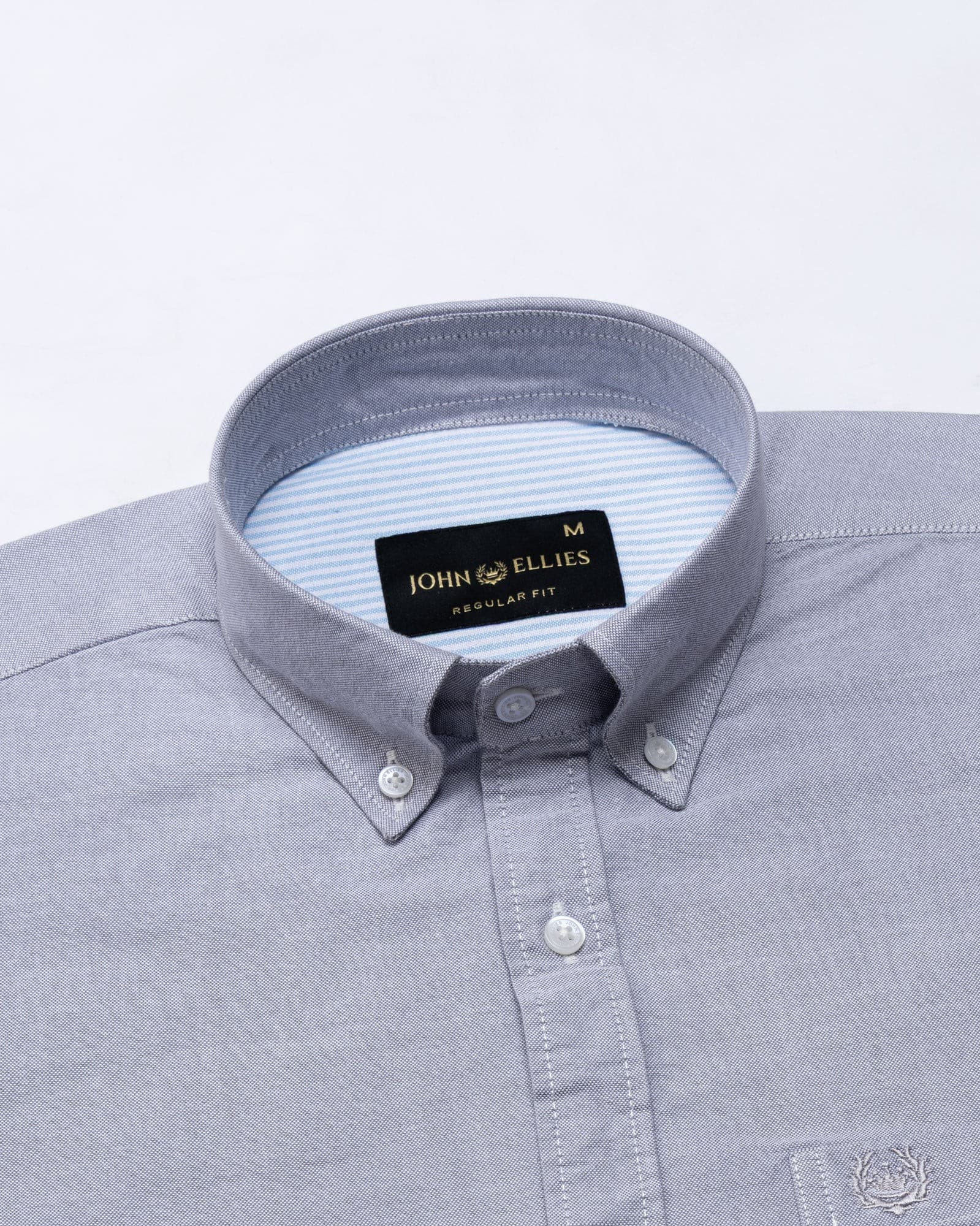 Hicker Silver Button Down Plain Oxford Cotton Shirt