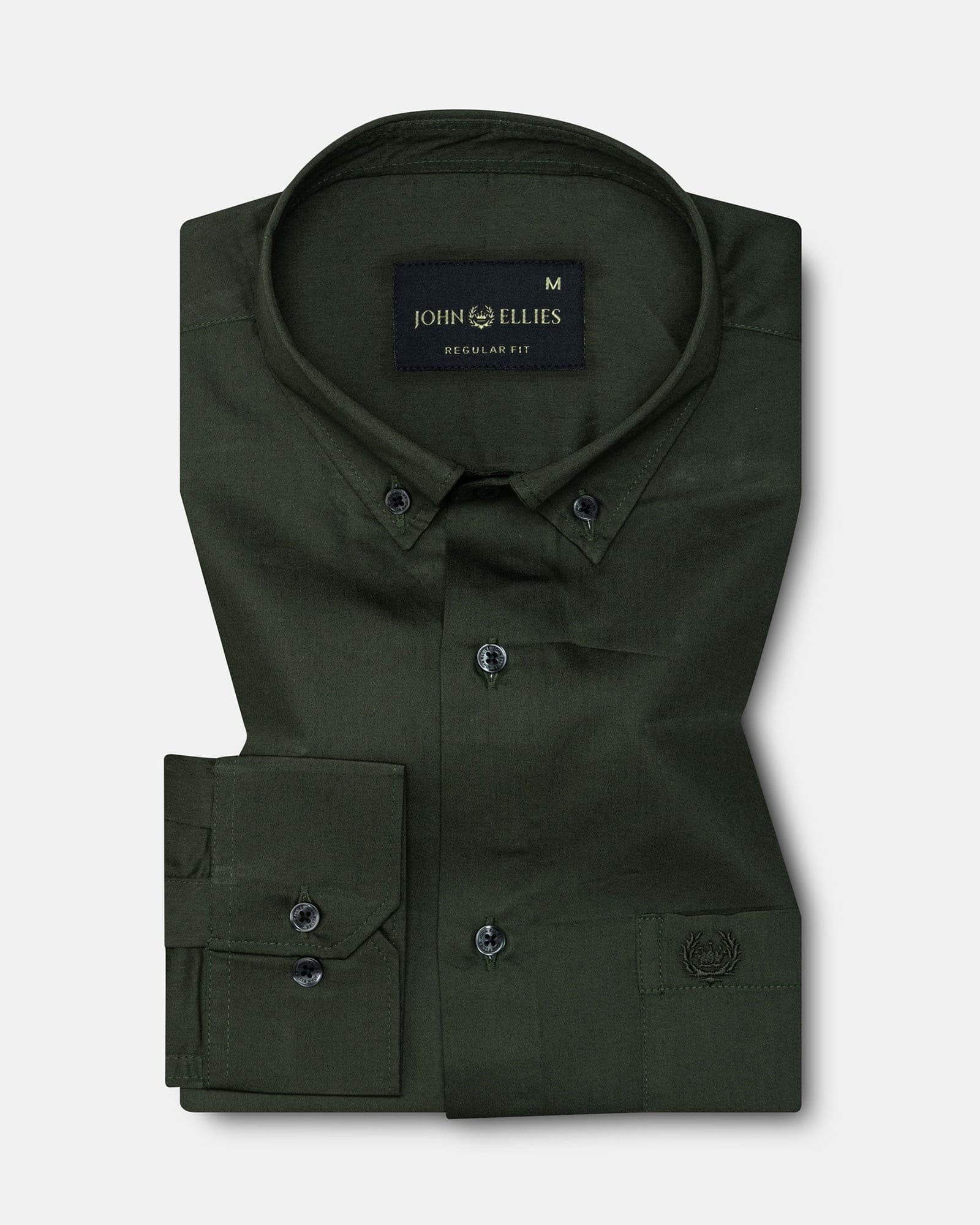 Griphen Green Plain Button Down Cotton Shirt