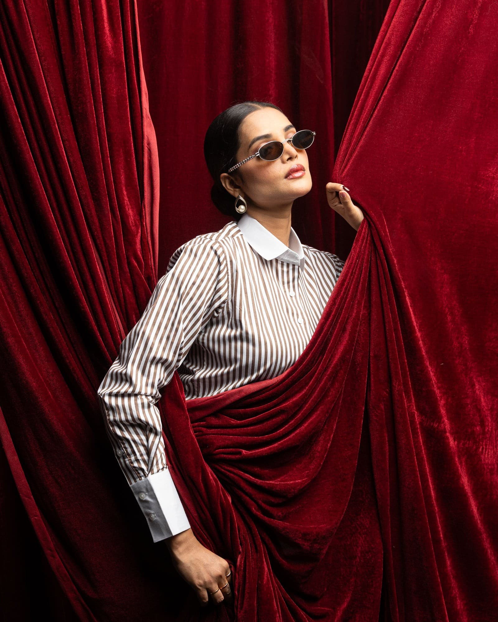 Silhouette Brown Stripes Cotton Women Shirt