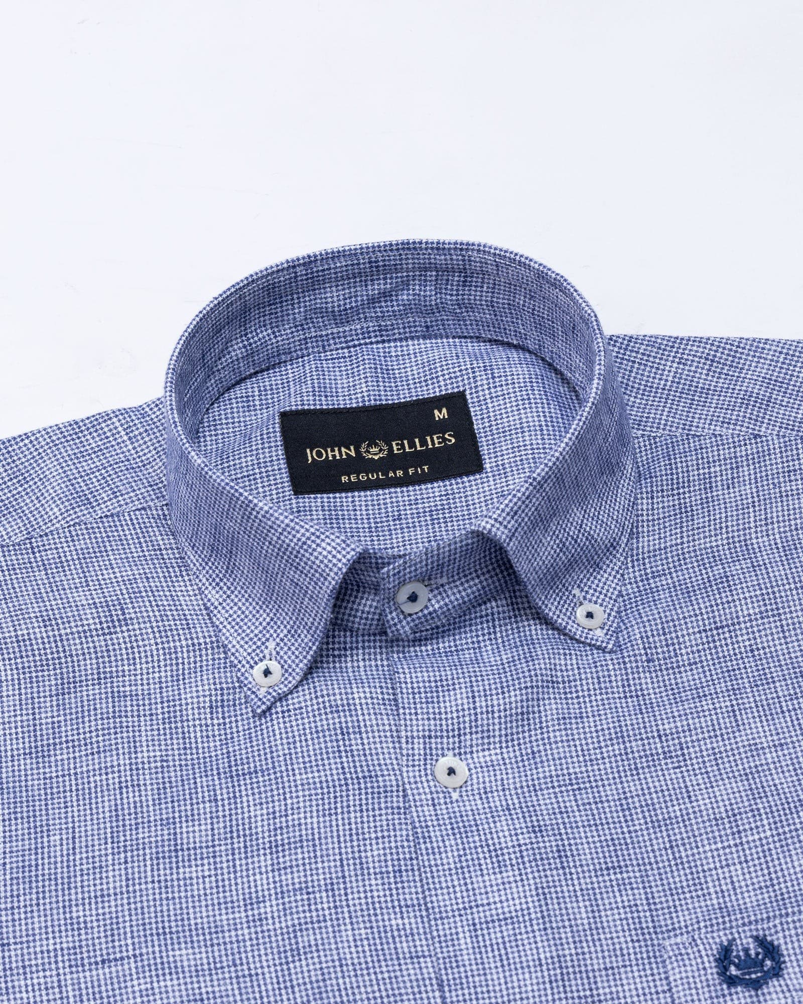 Isaac Navy Blue Check Button Down Linen Shirt