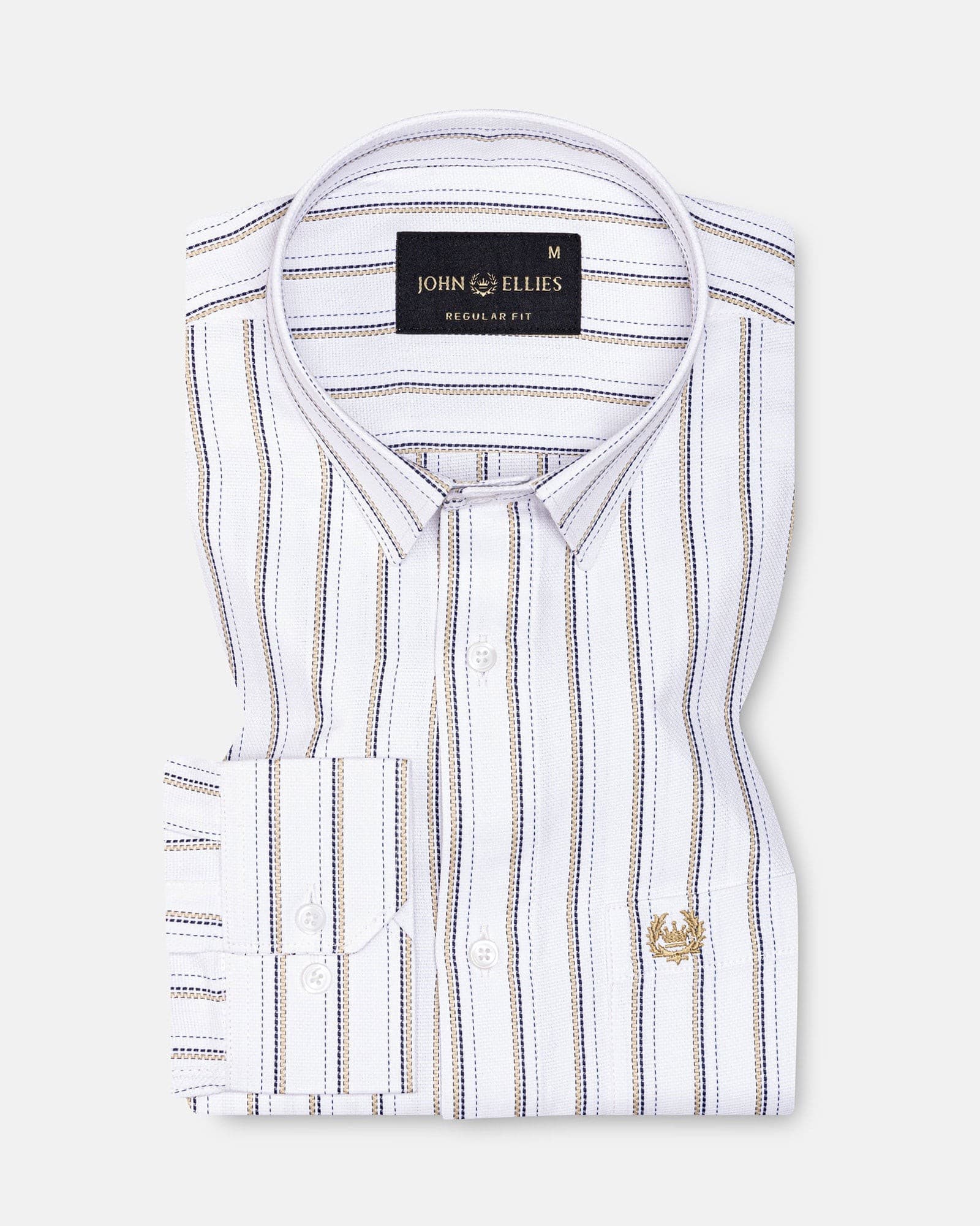 Edific Cream Stripes Cotton Shirt