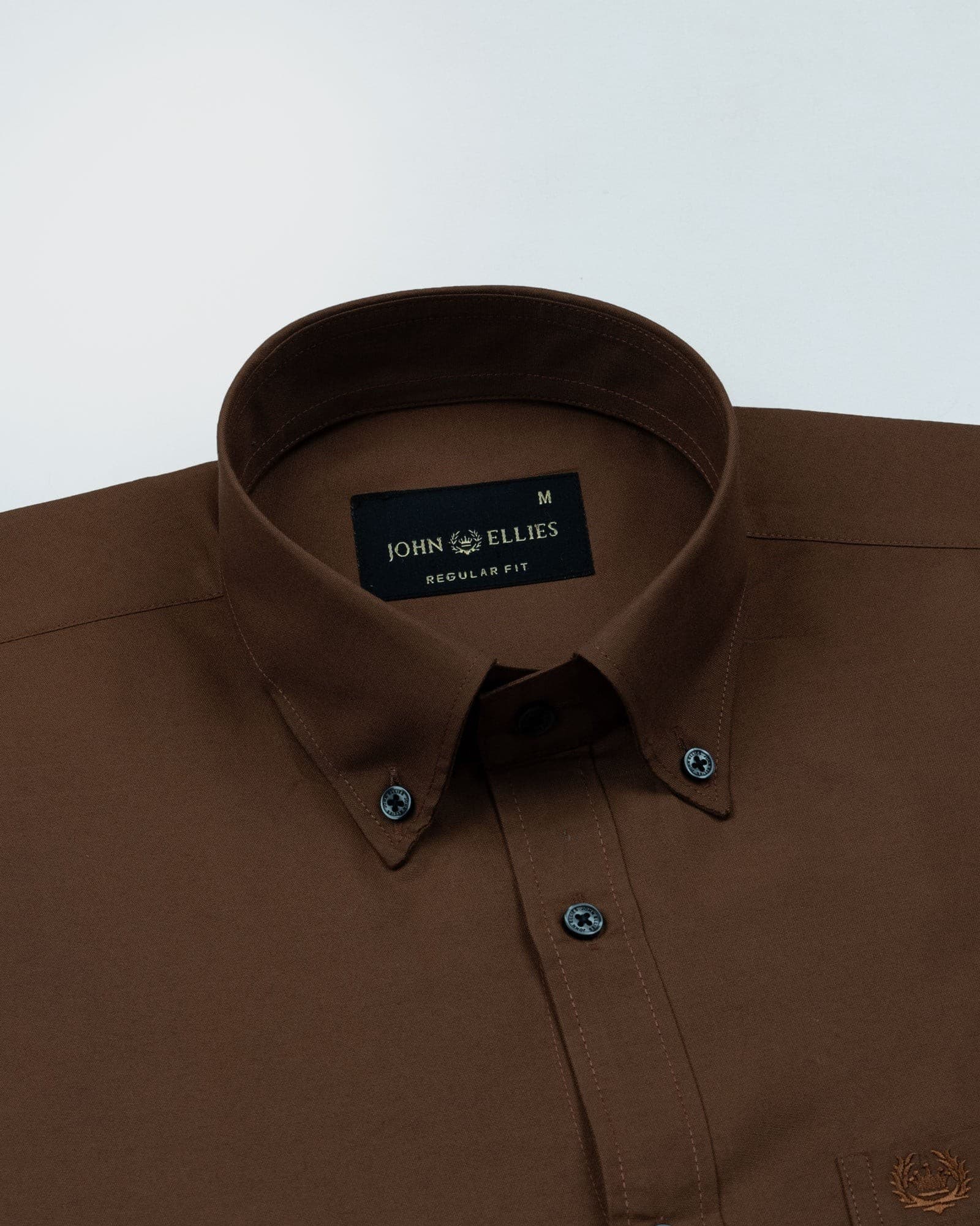 Monza Brown Plain Button Down Polyester Shirt