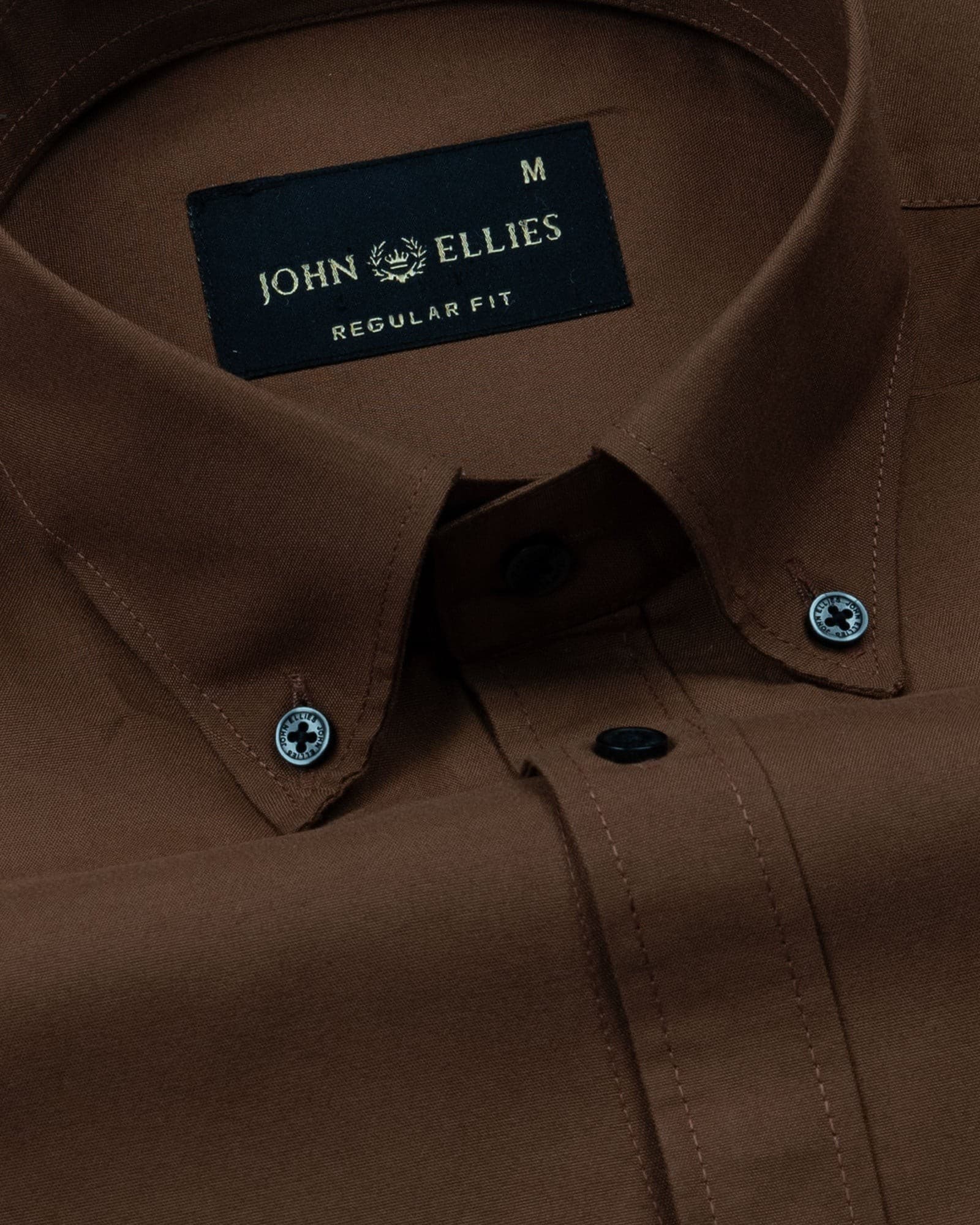 Monza Brown Plain Button Down Polyester Shirt