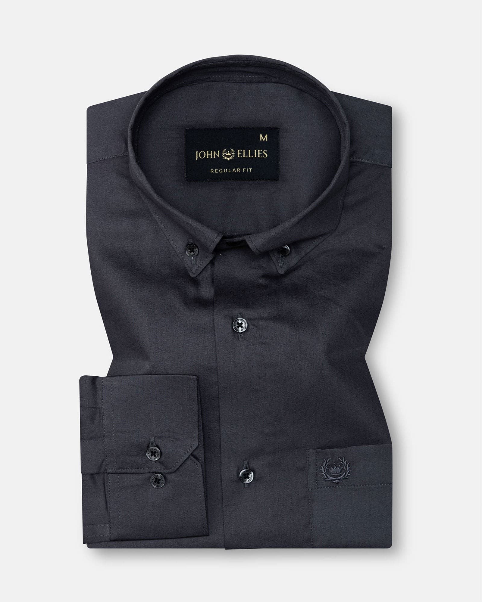 Griphen Grey Plain Button Down Cotton Shirt