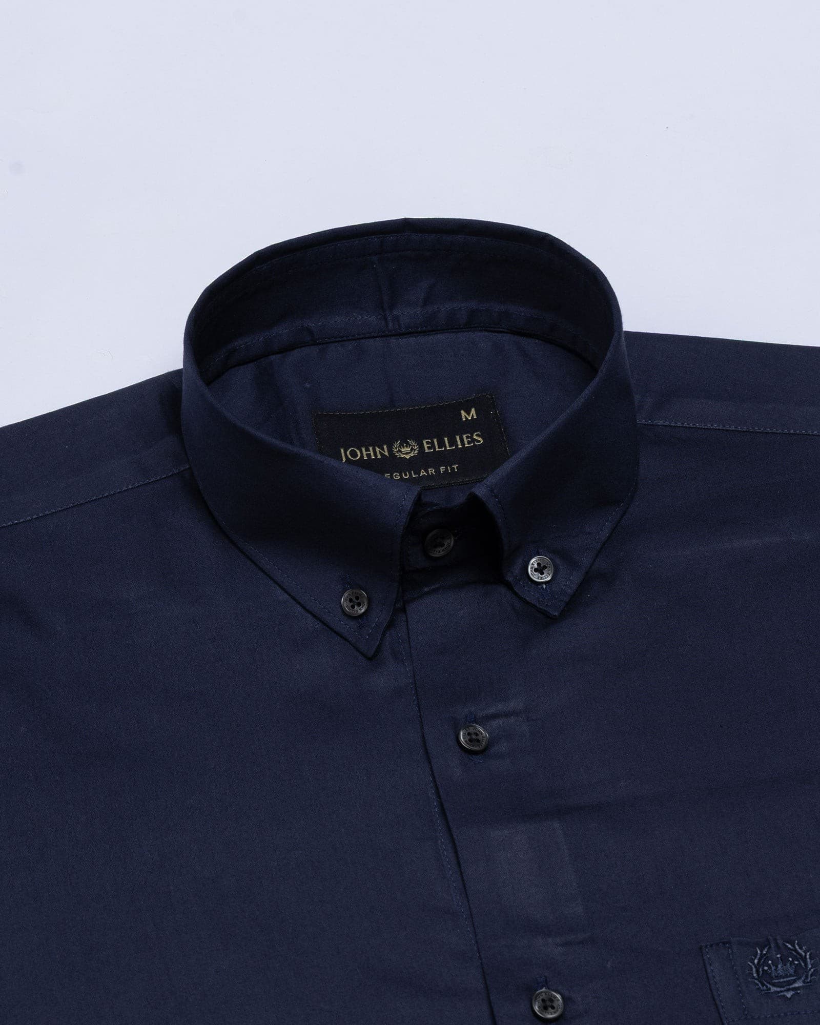 Griphen Navy Blue Plain Button Down Cotton Shirt