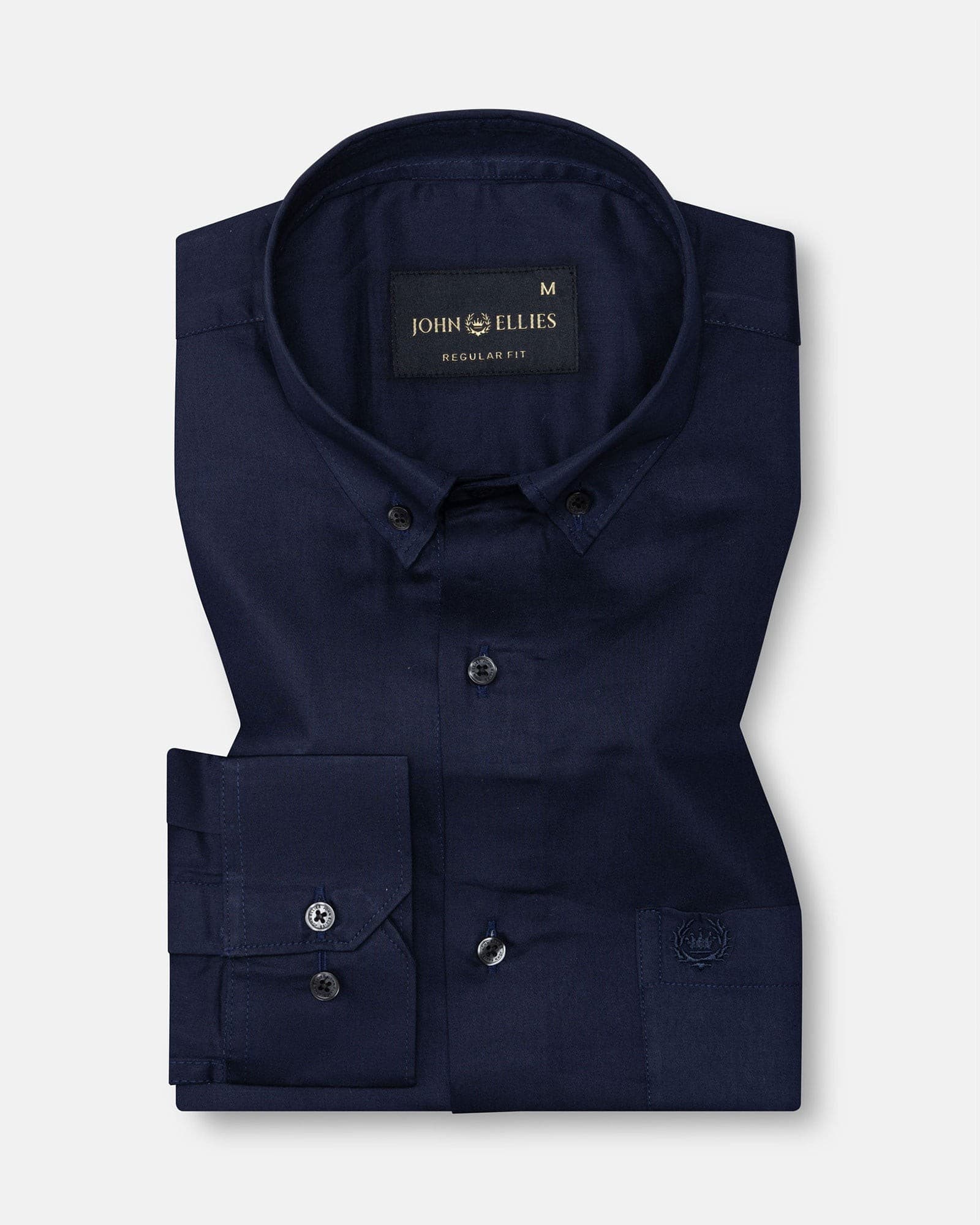 Griphen Navy Blue Plain Button Down Cotton Shirt