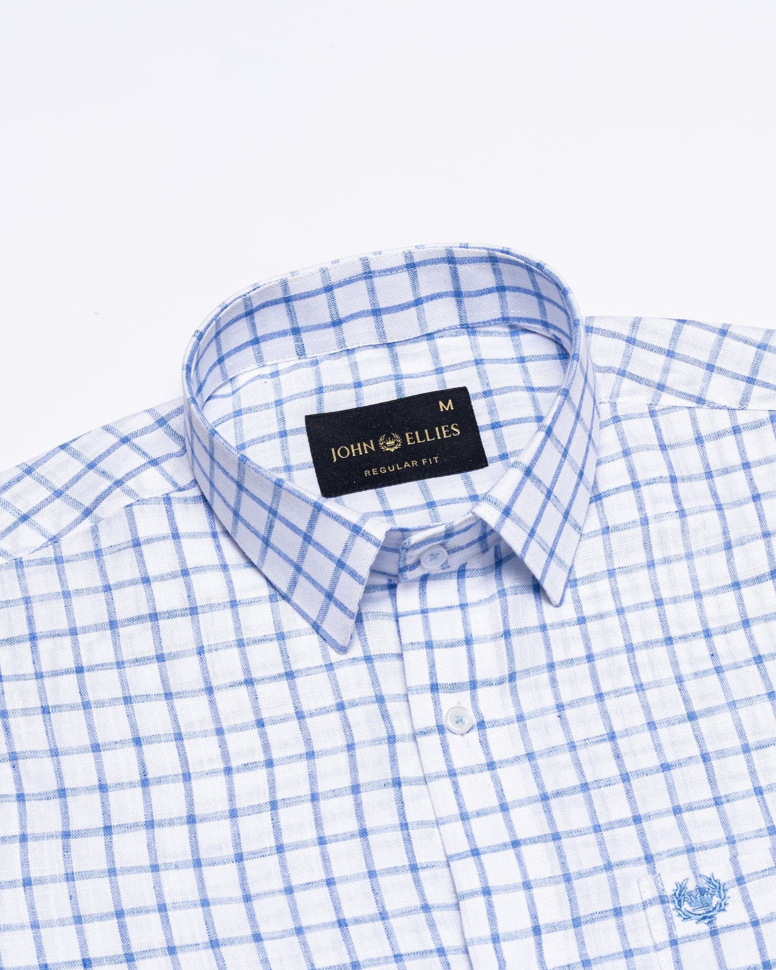 Kryox Blue Windowpane Check Linen Shirt