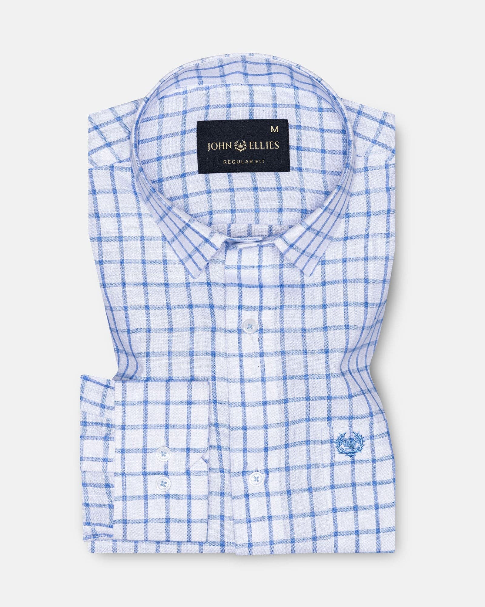 Kryox Blue Windowpane Check Linen Shirt