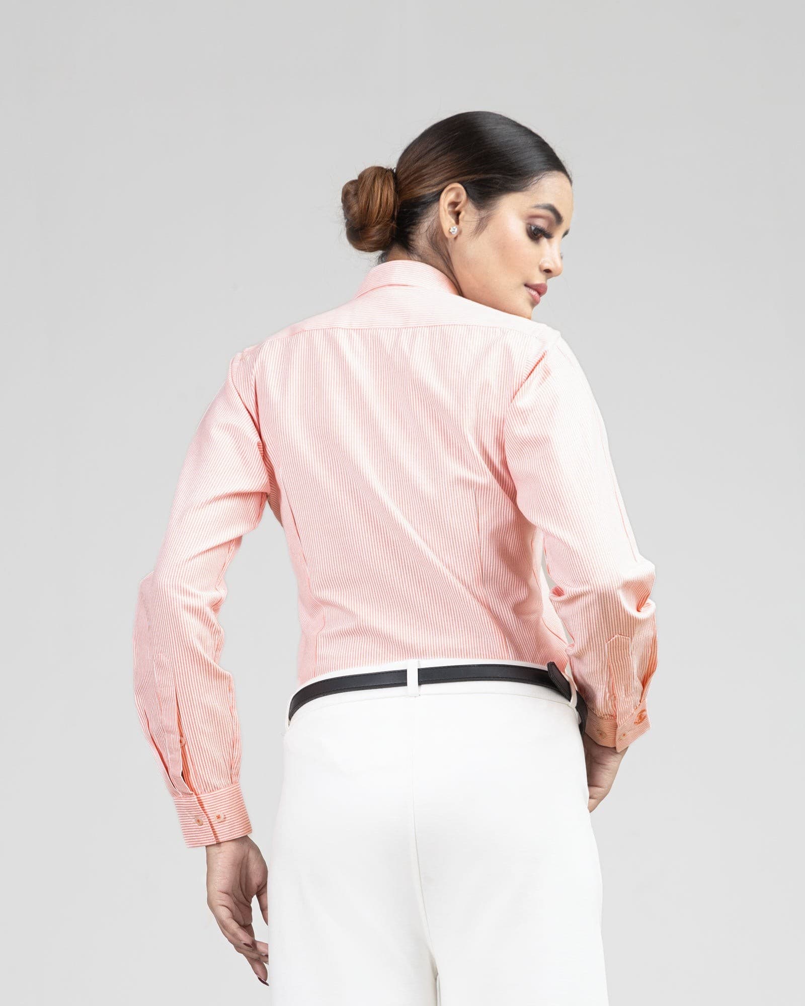 Strata Orange Stripes Oxford Cotton Women Shirt