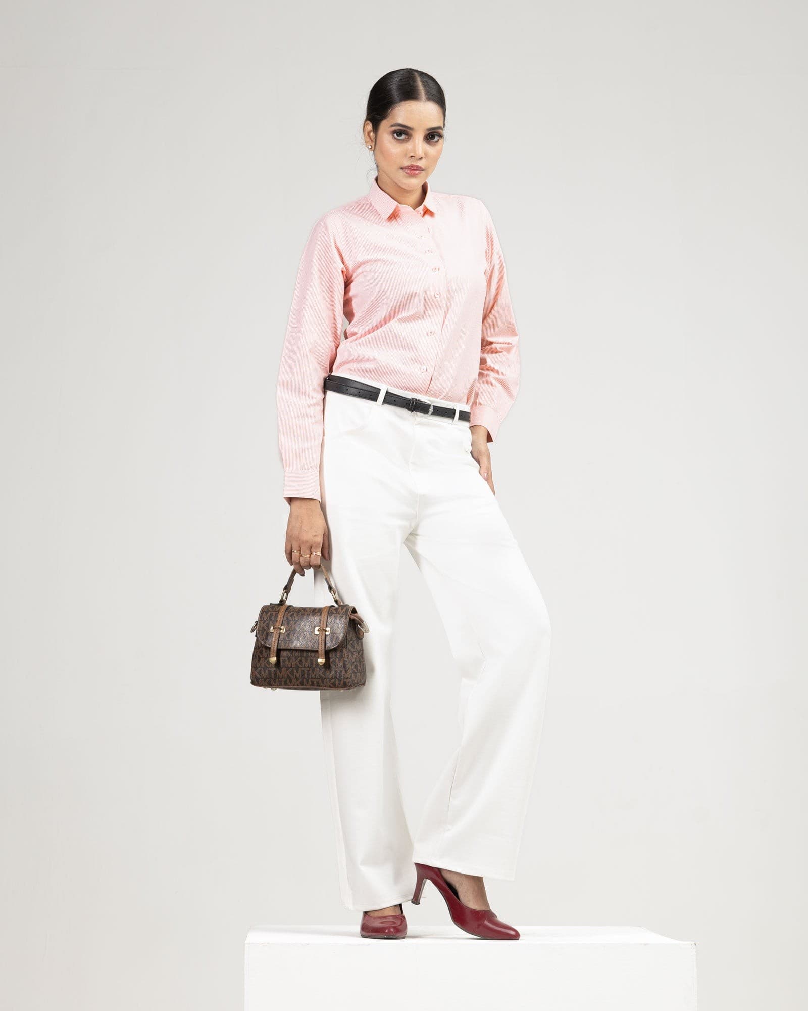 Strata Orange Stripes Oxford Cotton Women Shirt