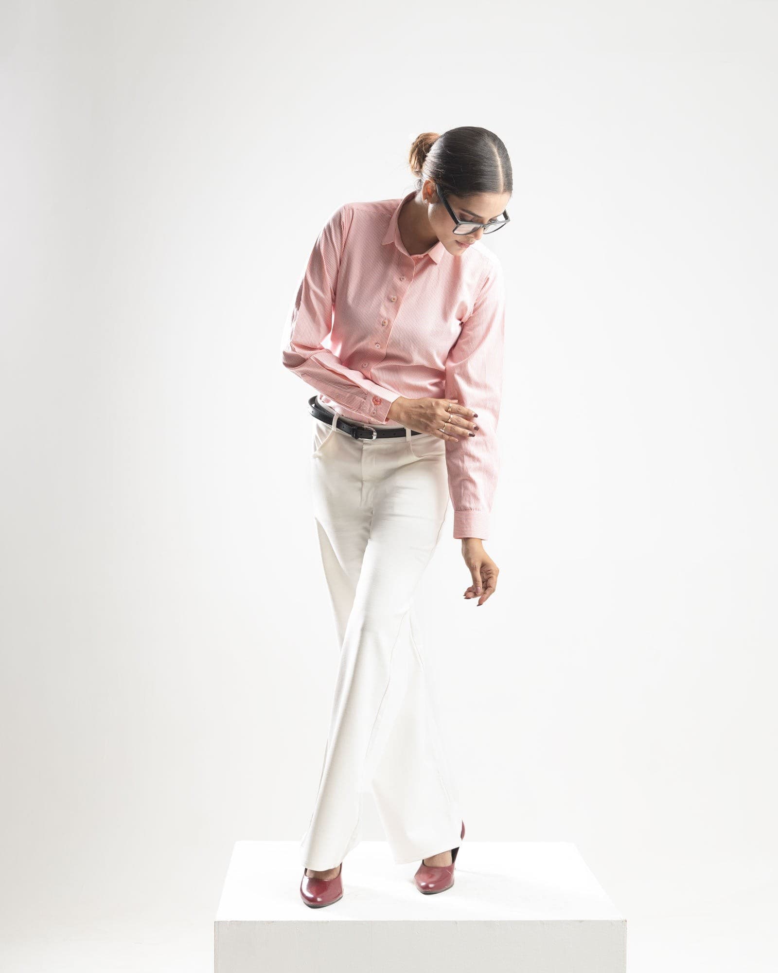 Strata Orange Stripes Oxford Cotton Women Shirt