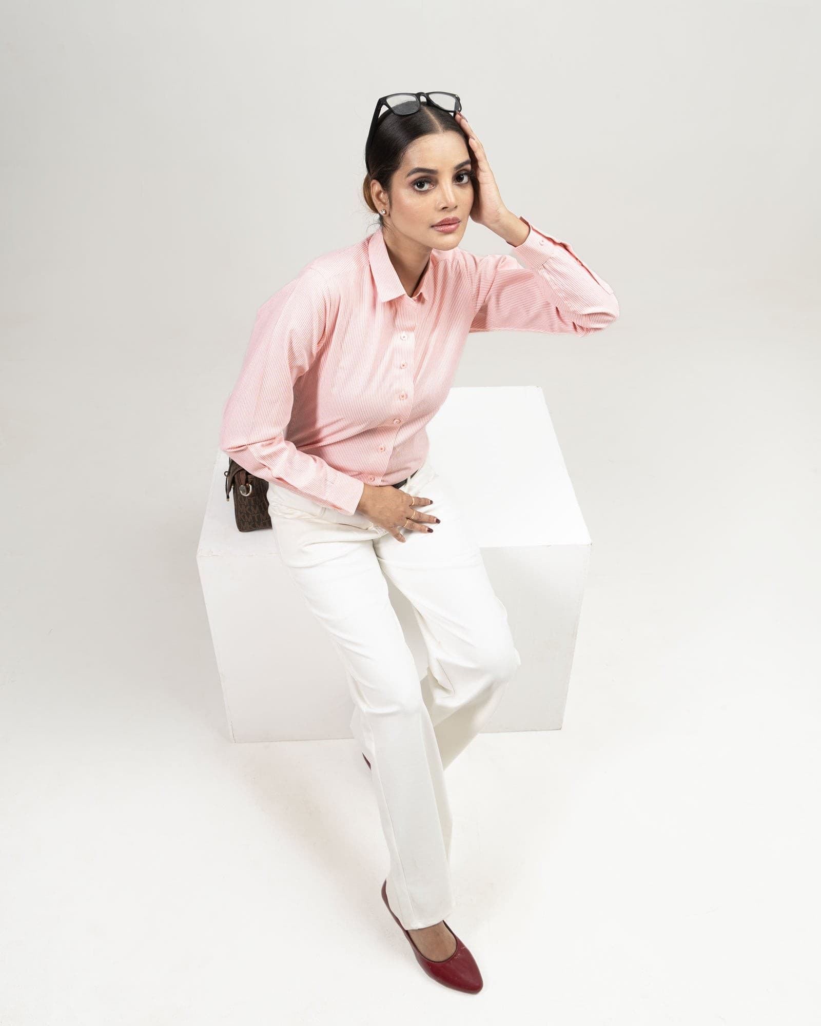 Strata Orange Stripes Oxford Cotton Women Shirt