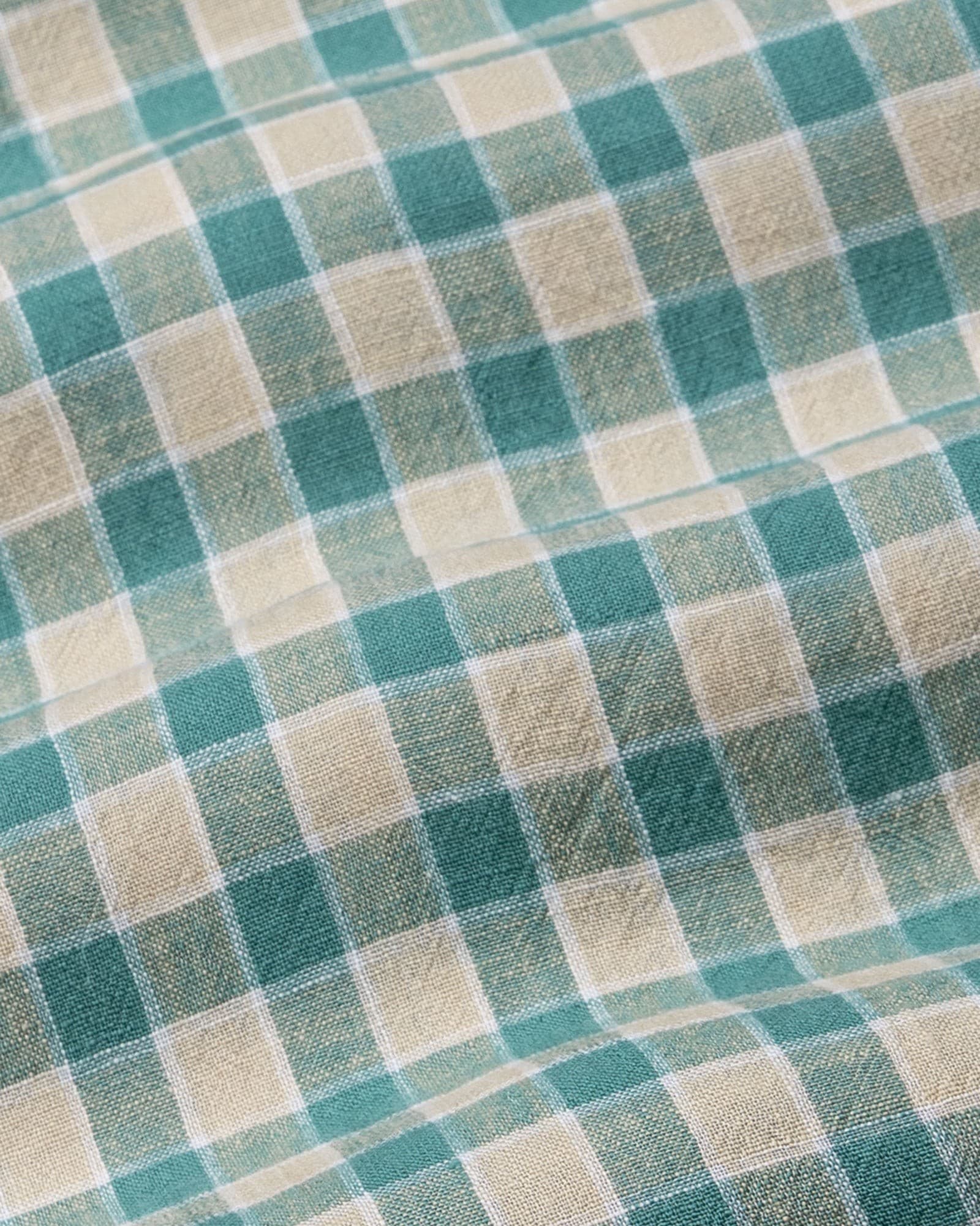 Qevan Green Check Button Down Linen Shirt