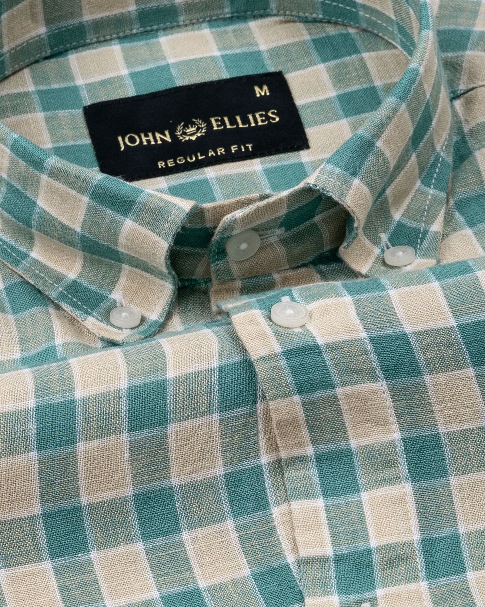 Qevan Green Check Button Down Linen Shirt
