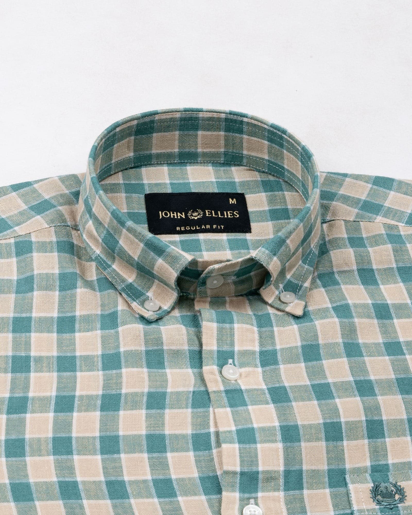 Qevan Green Check Button Down Linen Shirt