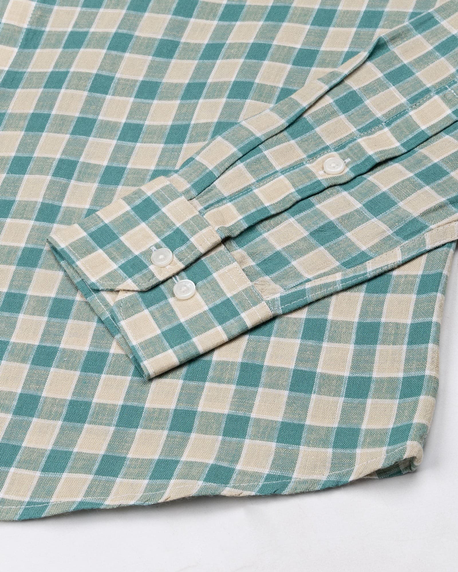 Qevan Green Check Button Down Linen Shirt