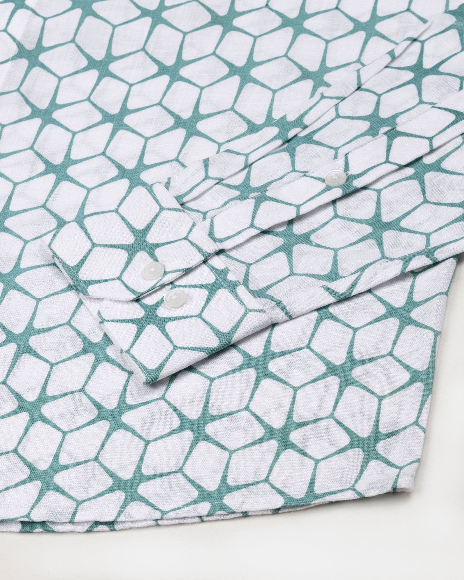 Celith Green Cube Linen Printed Shirt