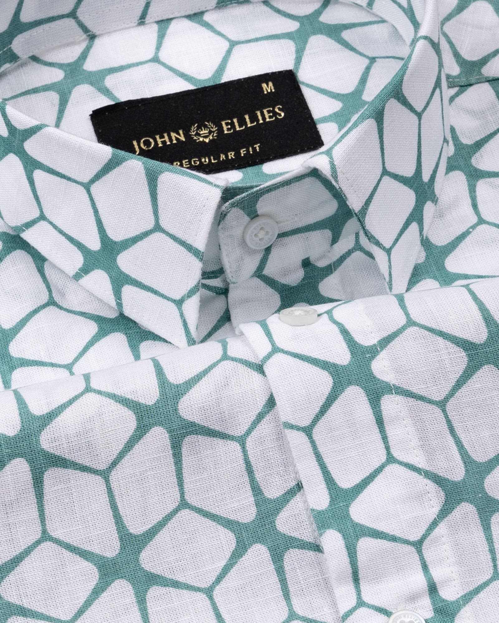 Celith Green Cube Linen Printed Shirt